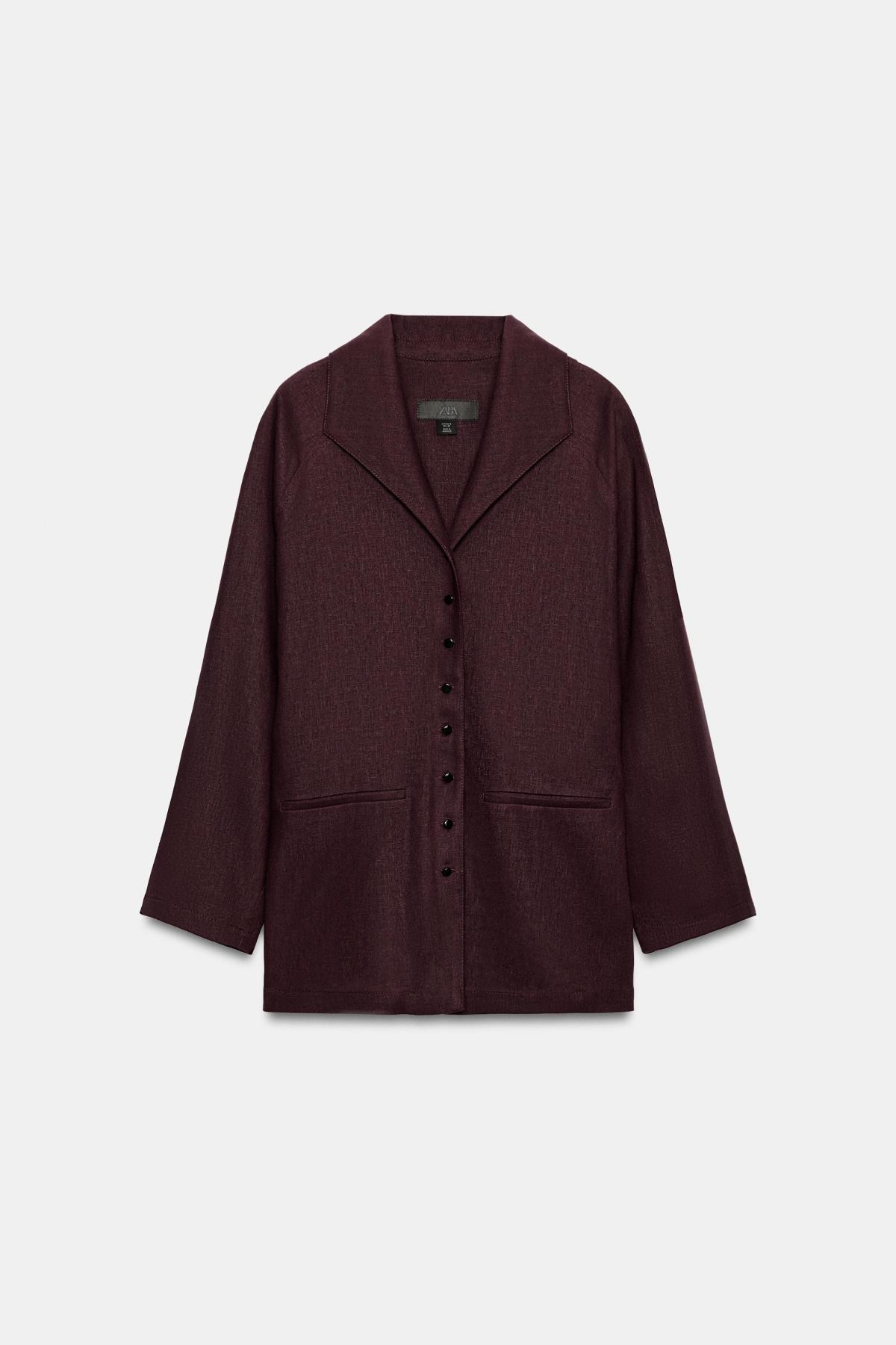 자라 린넨 혼방 백 플리츠 자켓 7990/709/610 AUBERGINE