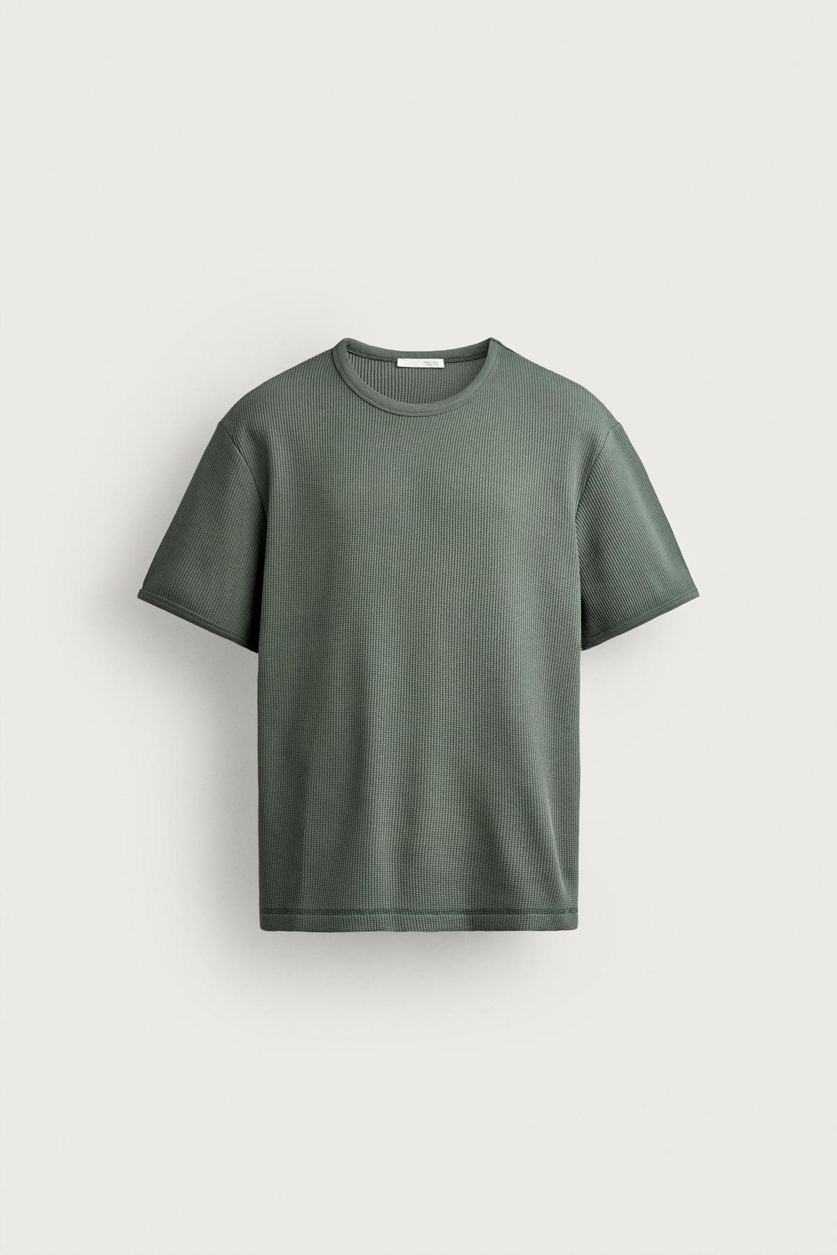 자라 와플 니트 라운드넥 반팔 티셔츠 4087/400/514 GREENISH