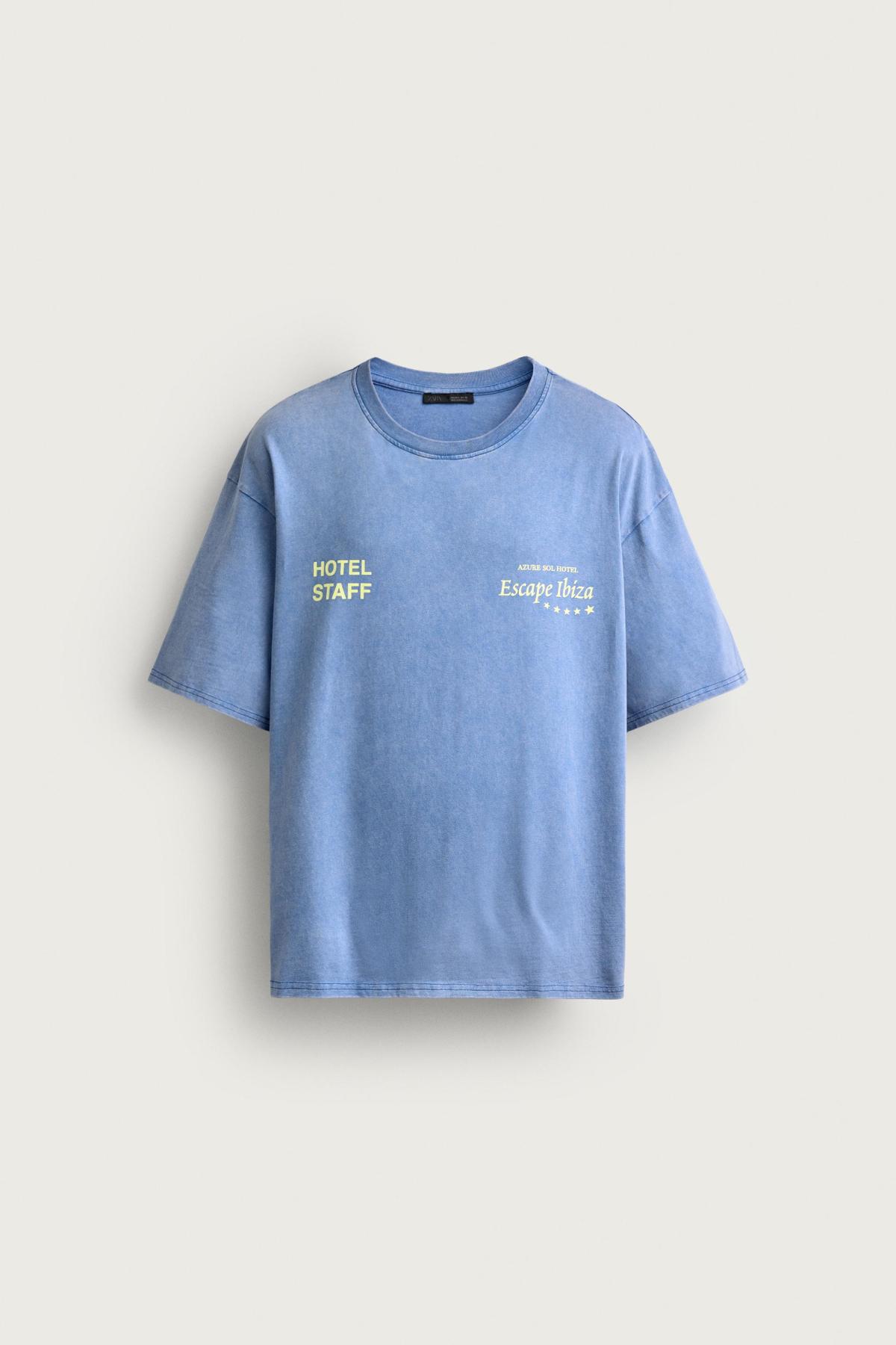 자라 릴렉스핏 워시드 프린트 반팔 티셔츠 0495/335/406 LIGHT BLUE