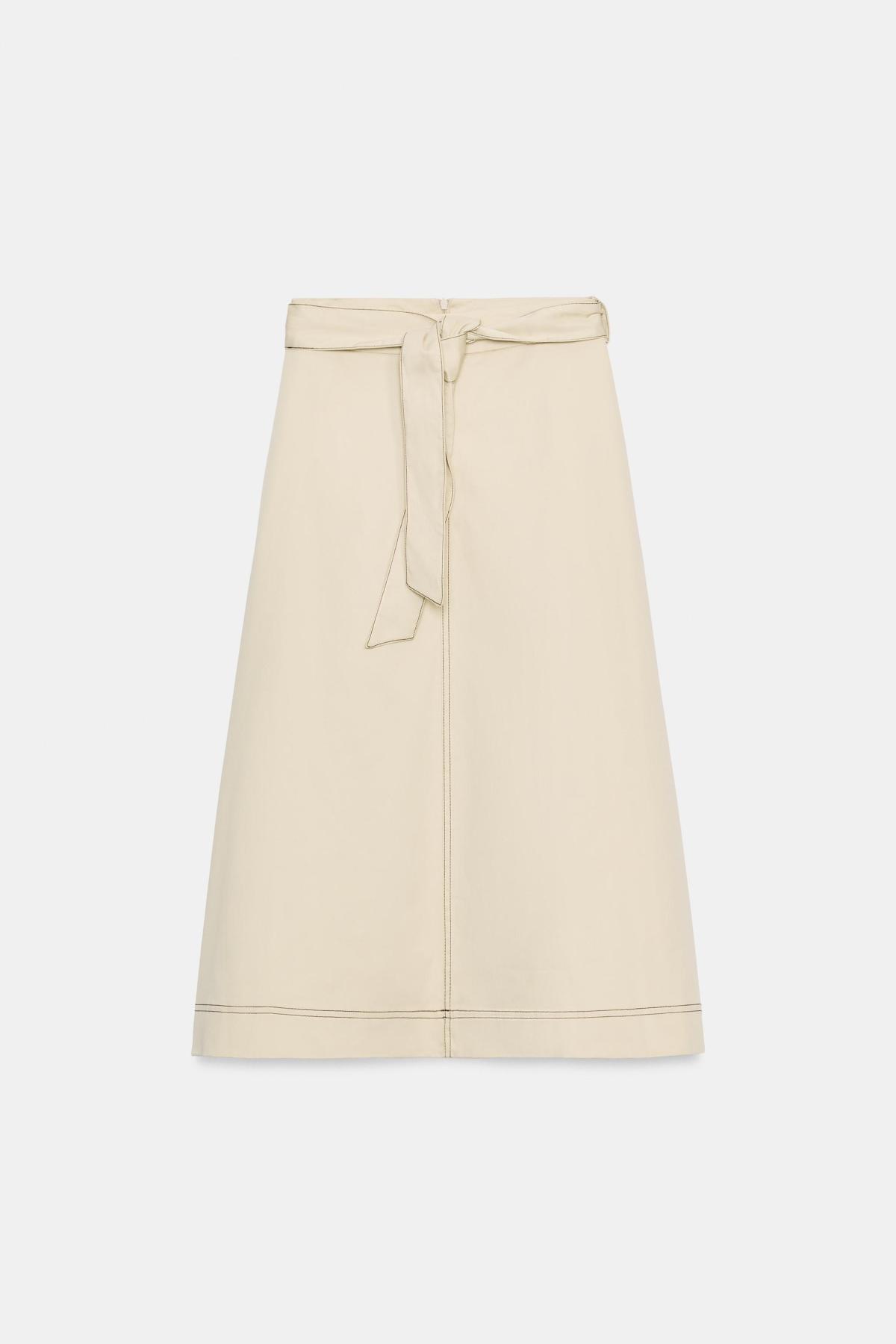 자라 스티치 A라인 벨트 미디 스커트 1971/153/710 BEIGE