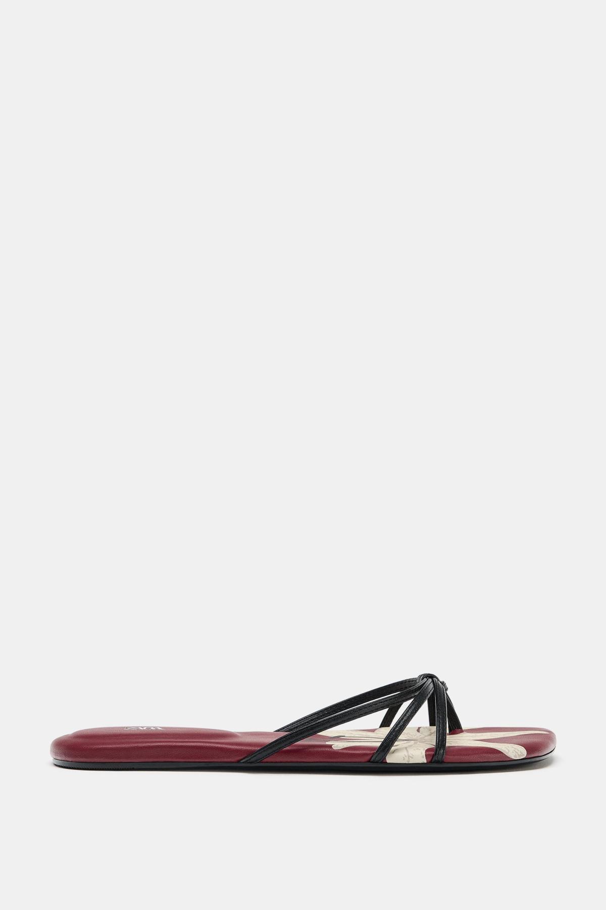 자라 프린트 파인 스트랩 플랫 샌들 2616/810/022 BURGUNDY RED
