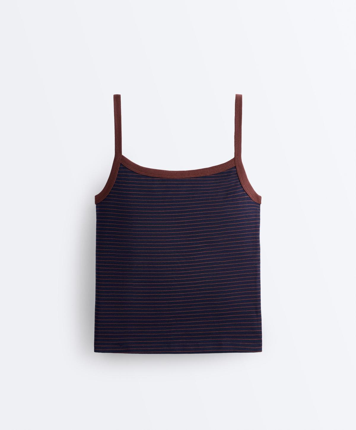 오이쇼 스트라이프 코튼 골지 민소매 탑 5760/359/913 TERRACOTTA
