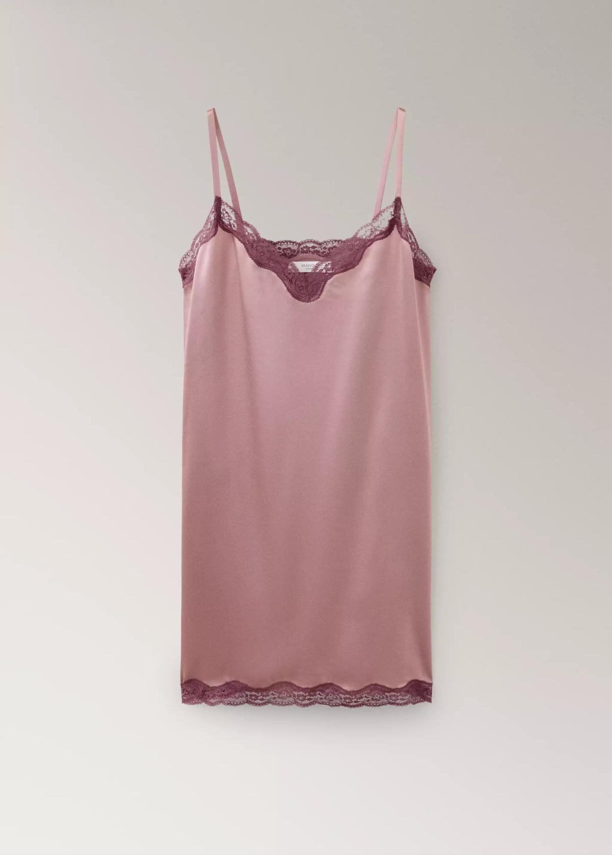 망고 실크 레이스 브이넥 미니 슬립 원피스 37042917_81 ROSA PASTEL
