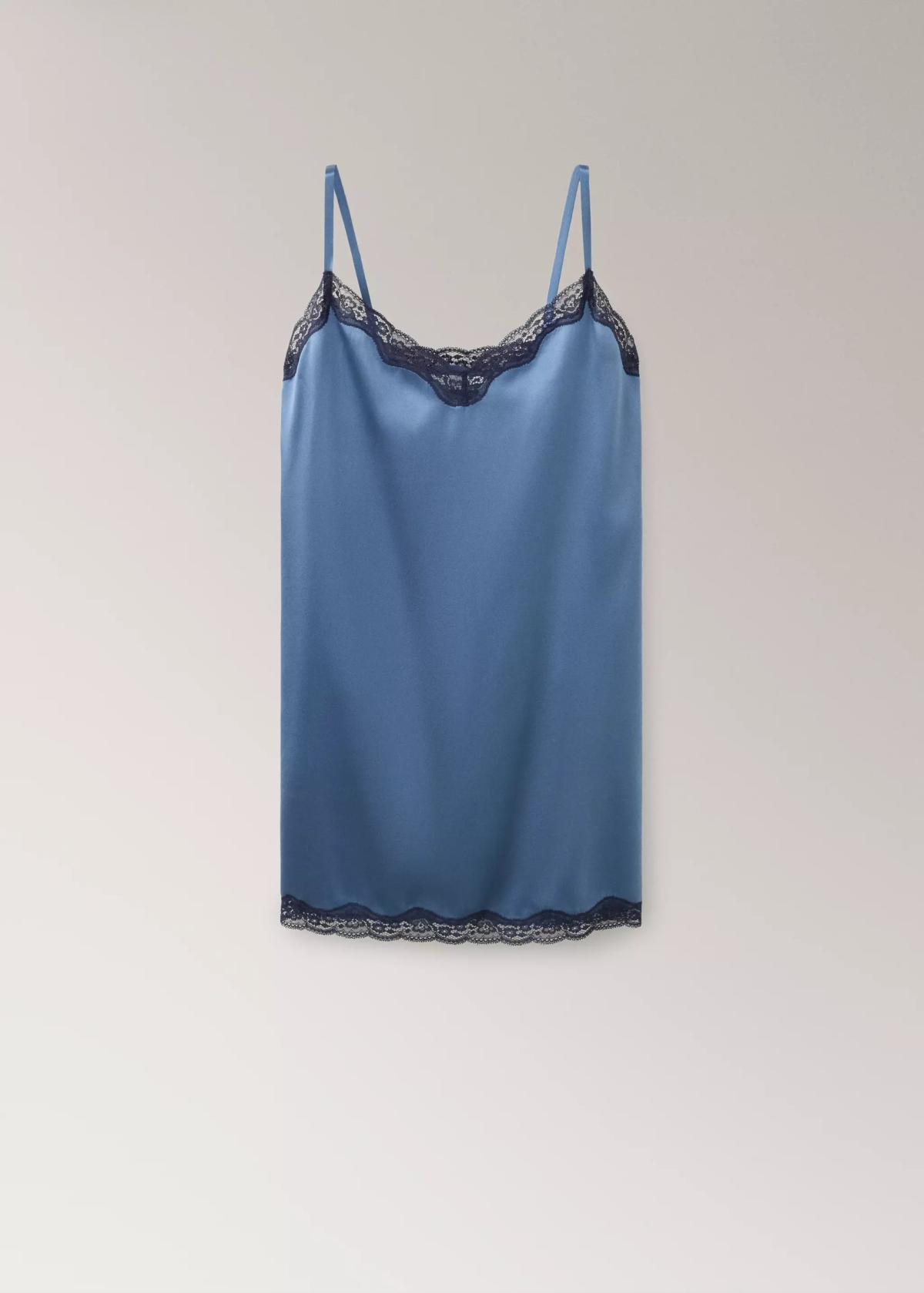 망고 실크 레이스 브이넥 슬립 미니 원피스 37042917_52 AZUL