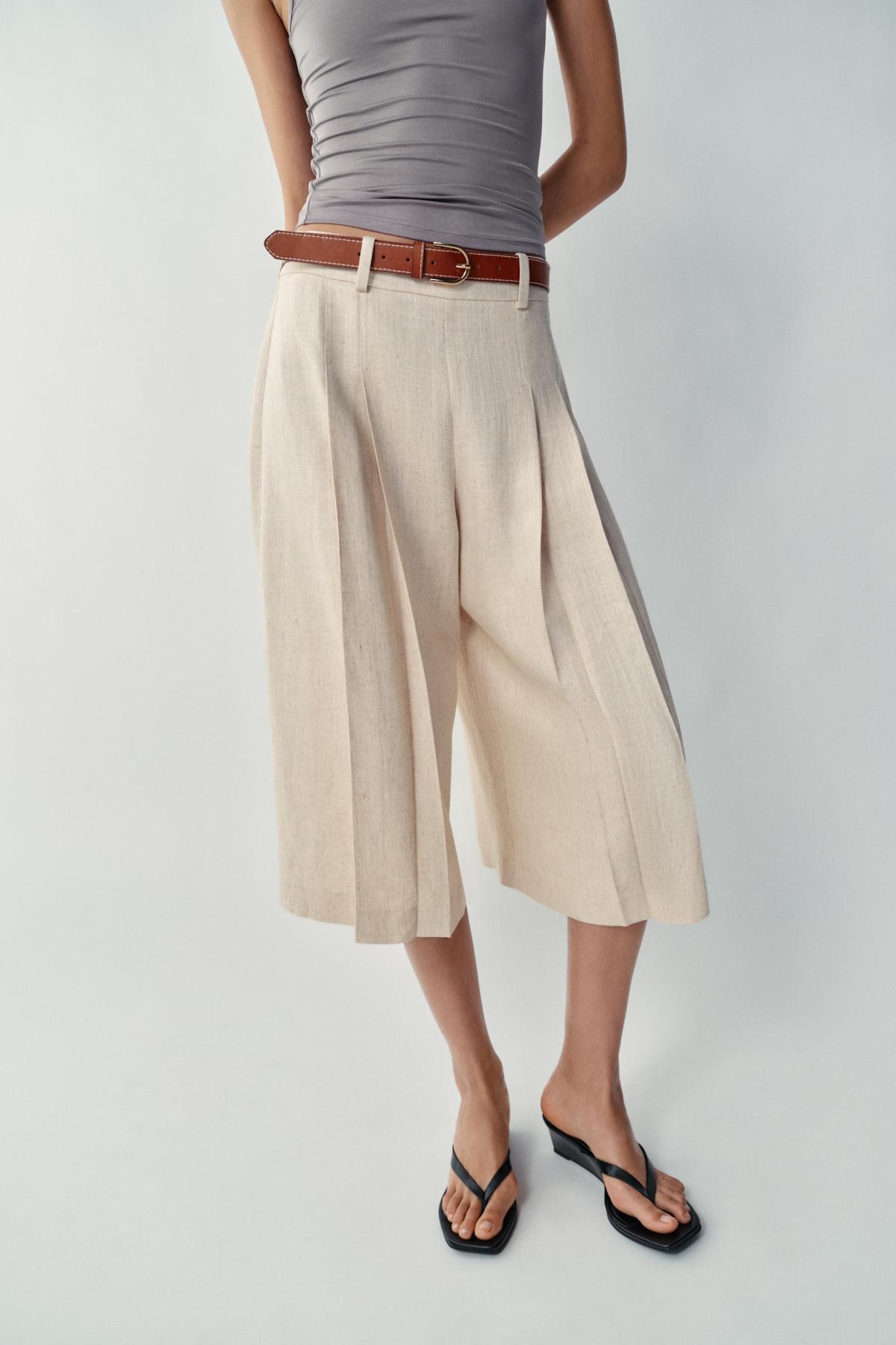 자라 벨트 플리츠 롱 버뮤다 팬츠 7790/733/052 LIGHT BEIGE