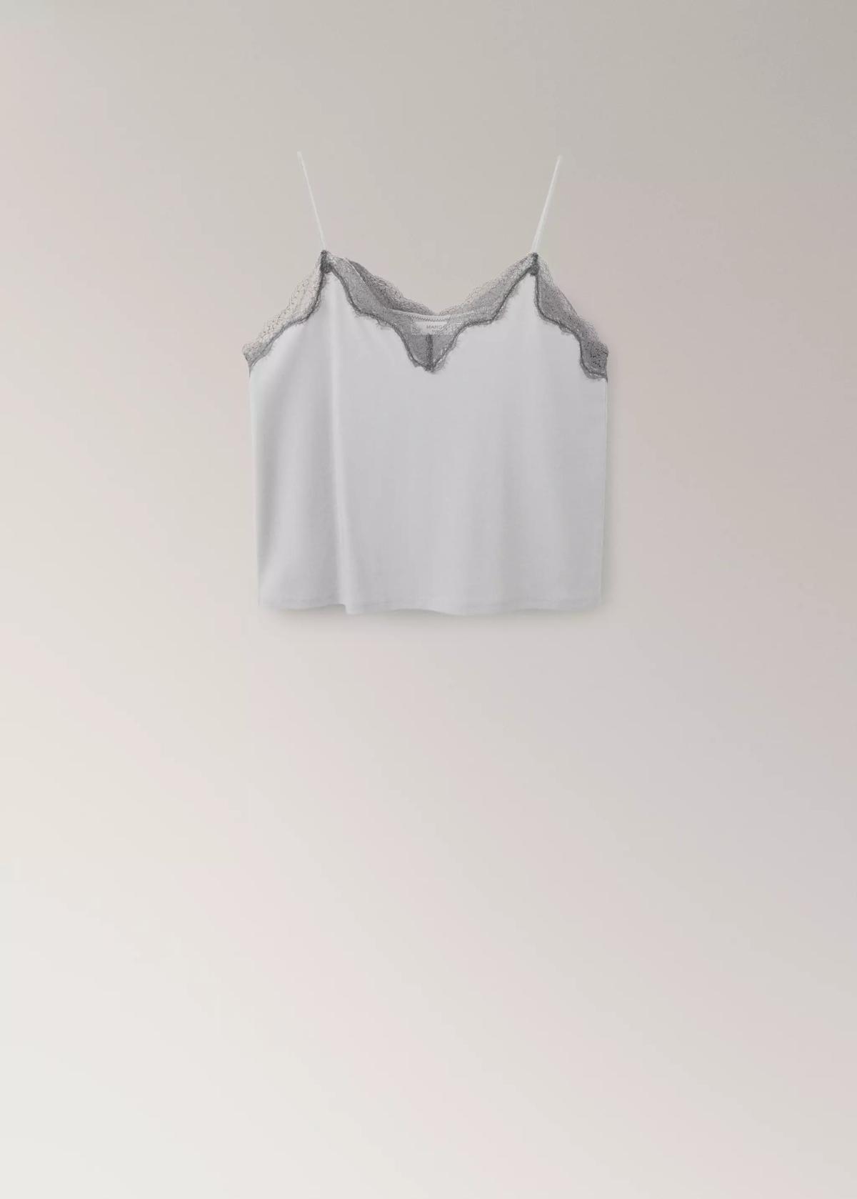 망고 레이스 브이넥 스트랩 캐미솔 탑 37092915_92 GRIS