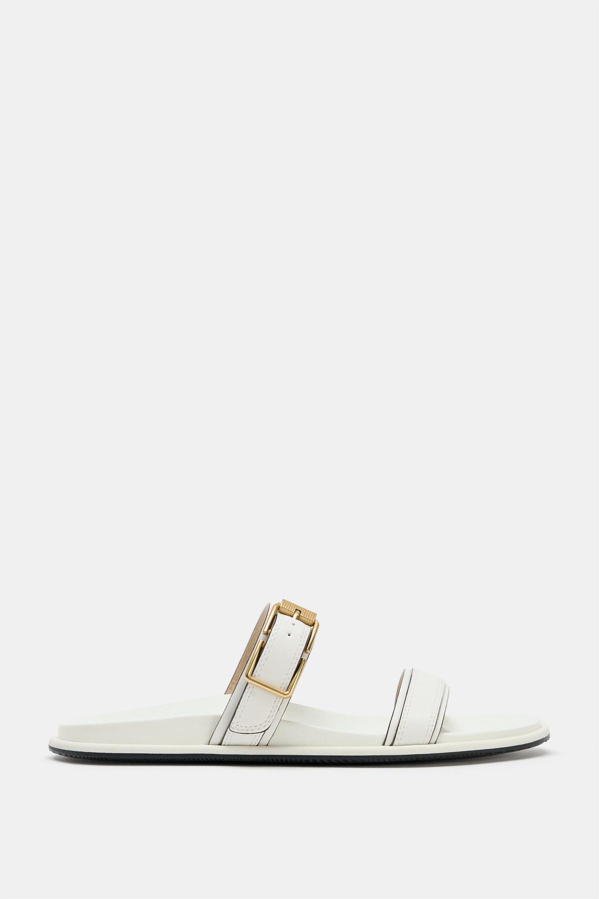 자라 더블 스트랩 메탈 버클 플랫 샌들 1630/710/002 ECRU WHITE