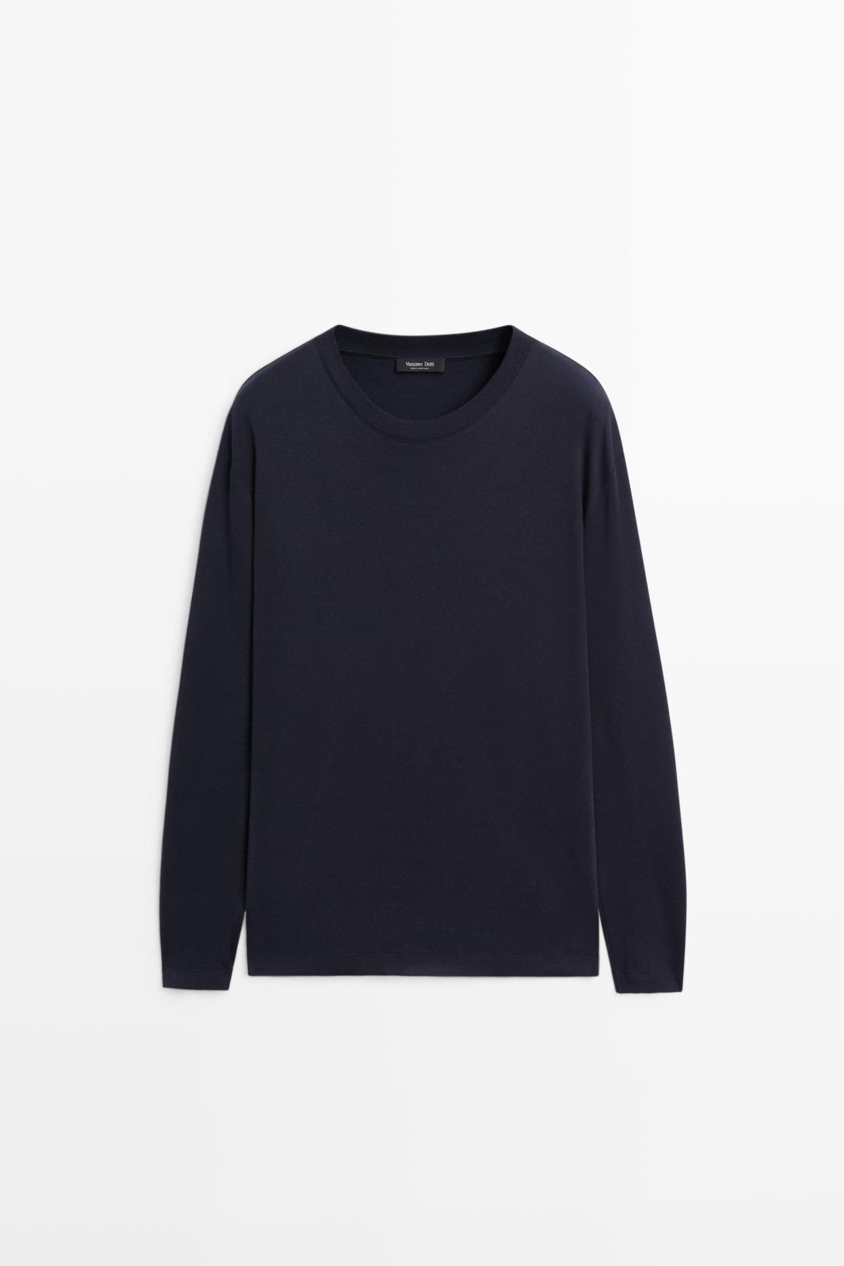 마시모두띠 100% 코튼 라운드넥 긴팔 티셔츠 0775/171 NAVY BLUE