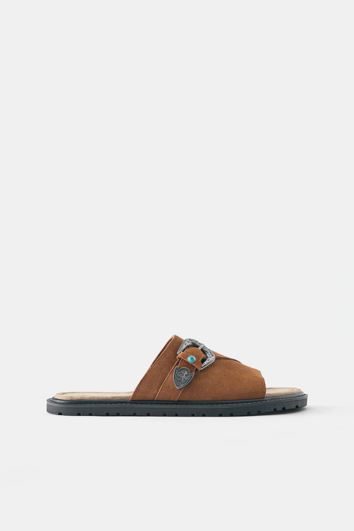 풀앤베어 스웨이드 카우보이 버클 슬라이드 샌들 2615/840 BROWN