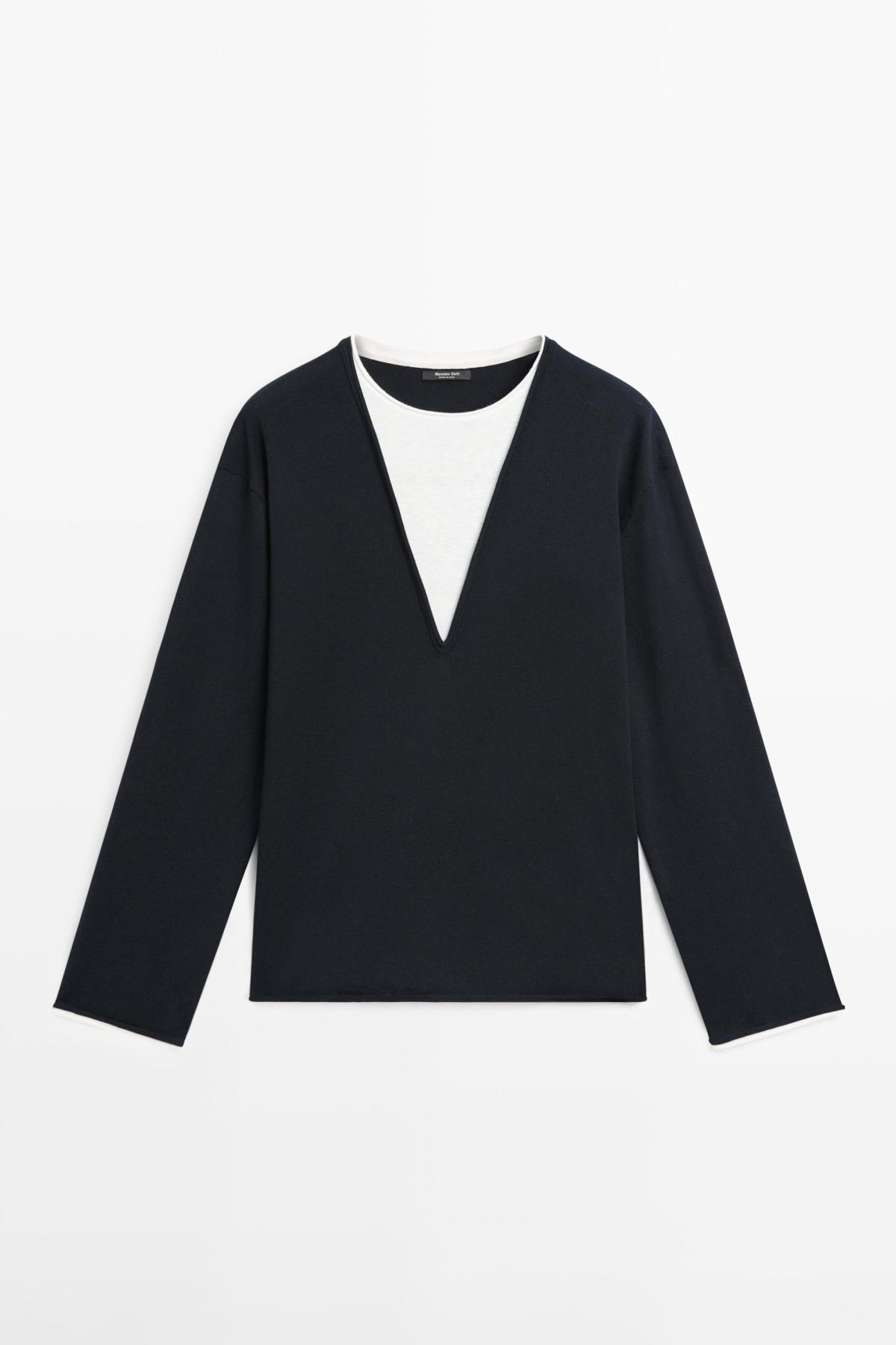마시모두띠 코튼 혼방 배색 니트 스웨터 5622/822 NAVY BLUE