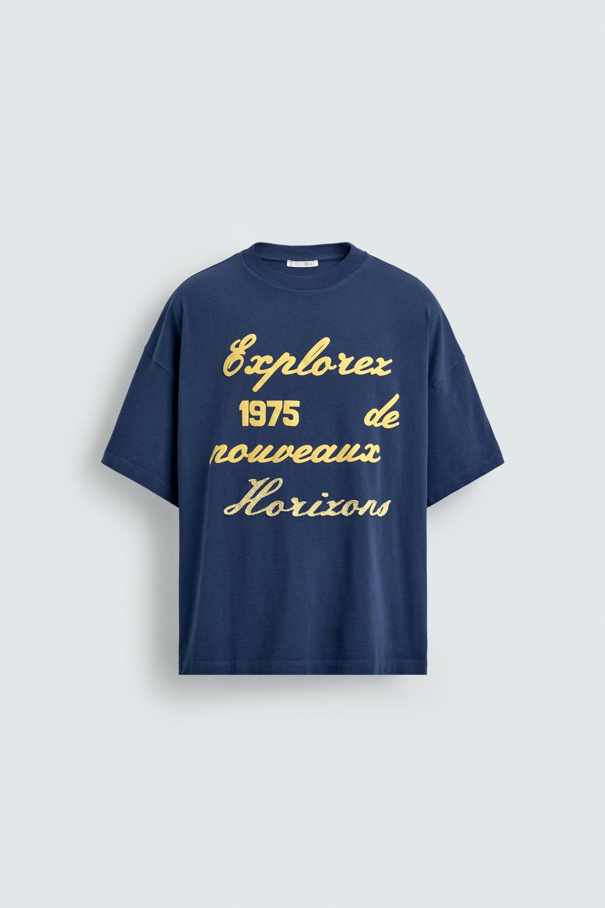 자라 라운드넥 자수 프린트 반팔 티셔츠 6224/863/401 NAVY BLUE