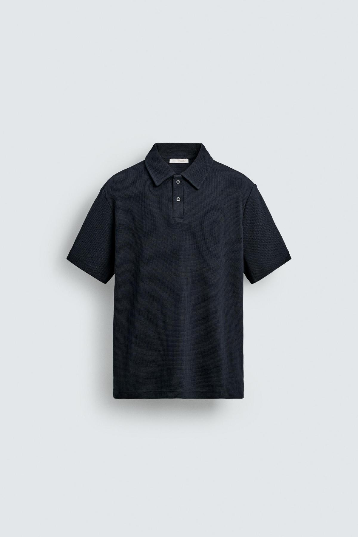 자라 와플 니트 텍스처 반팔 폴로셔츠 4092/450/401 NAVY BLUE