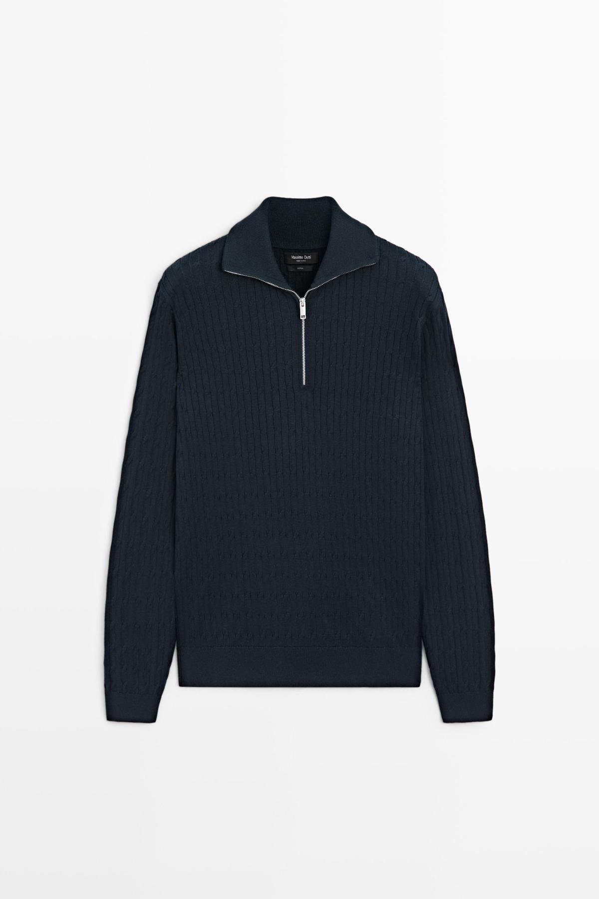 마시모두띠 모크넥 집업 니트 스웨터 1342/201 NAVY BLUE