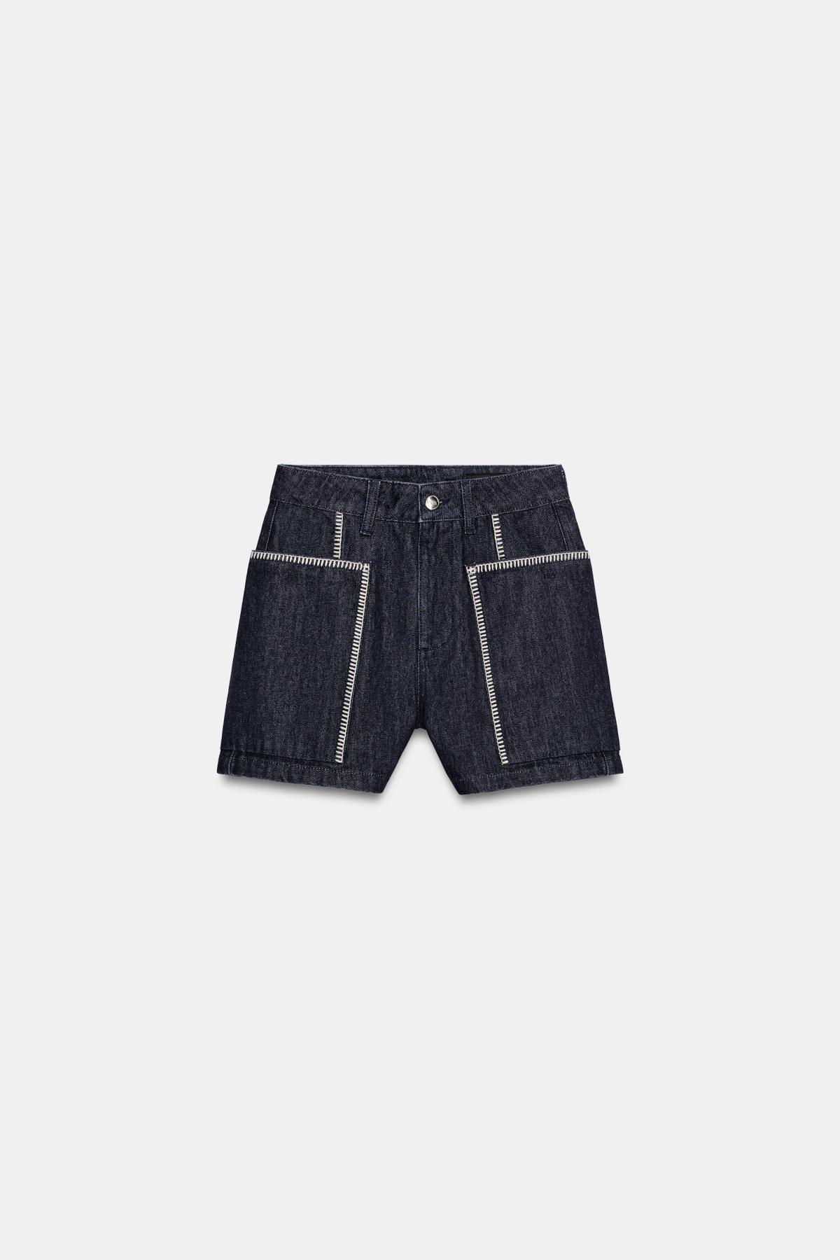 자라 자수 패치 포켓 데님 반바지 6164/052/407 BLUE