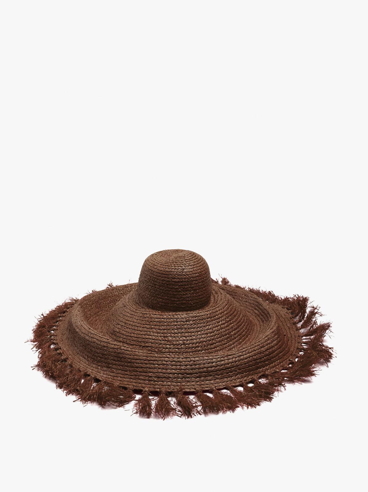 팔포이즈 스트로 프린지 와이드 브림 모자 248695 BROWN