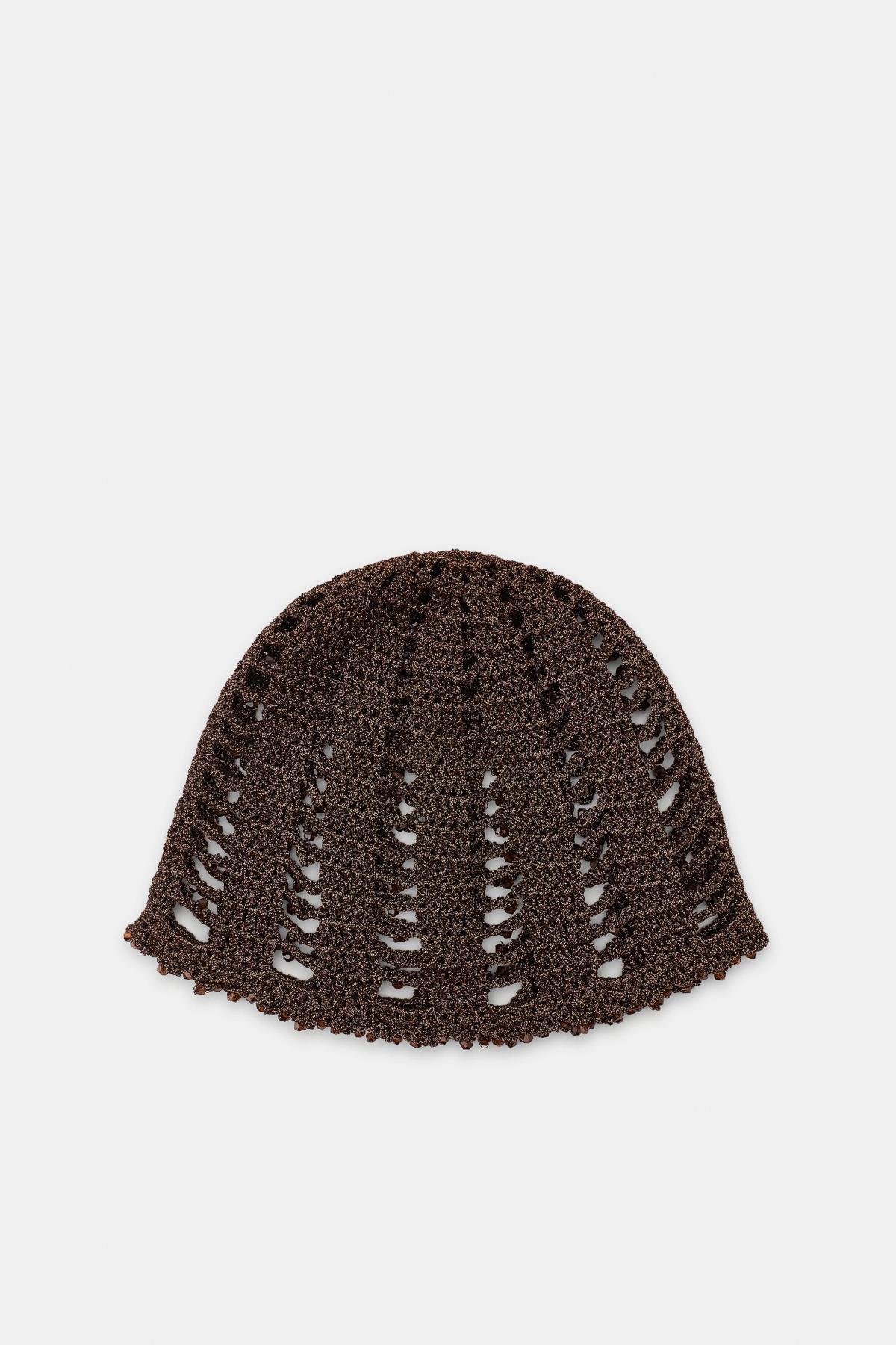 자라 크로셰 오픈워크 비즈 스컬캡 비니 1023/215/700 BROWN