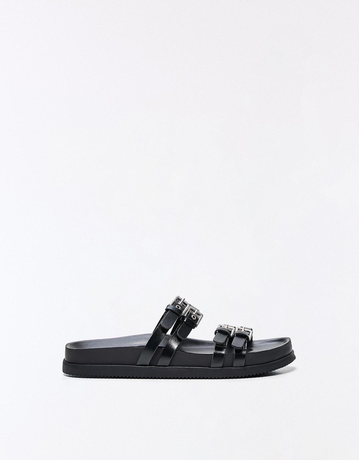 버쉬카 더블 버클 플랫 슬라이드 샌들 1820/864 BLACK