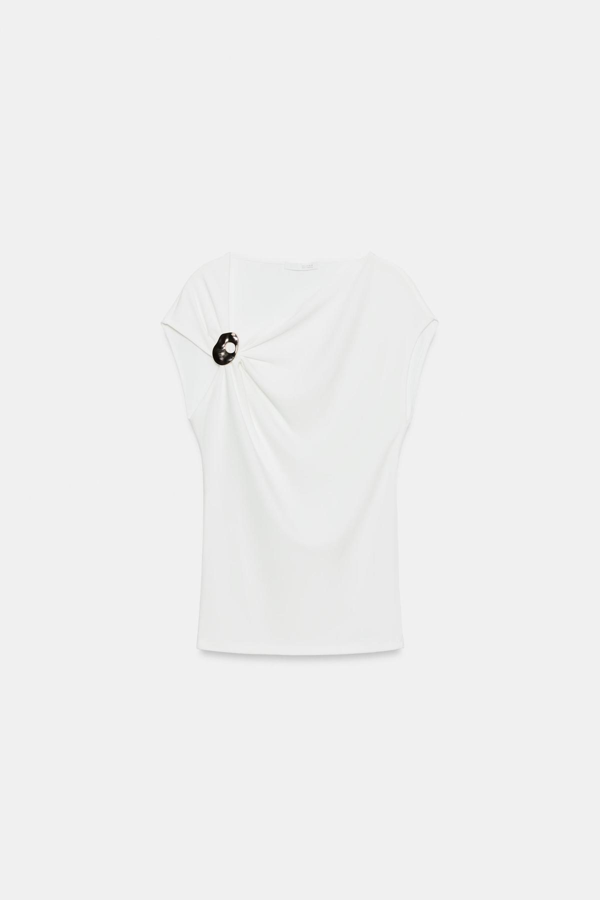 자라 드레이프 메탈 장식 민소매 탑 1165/476/251 OYSTER-WHITE