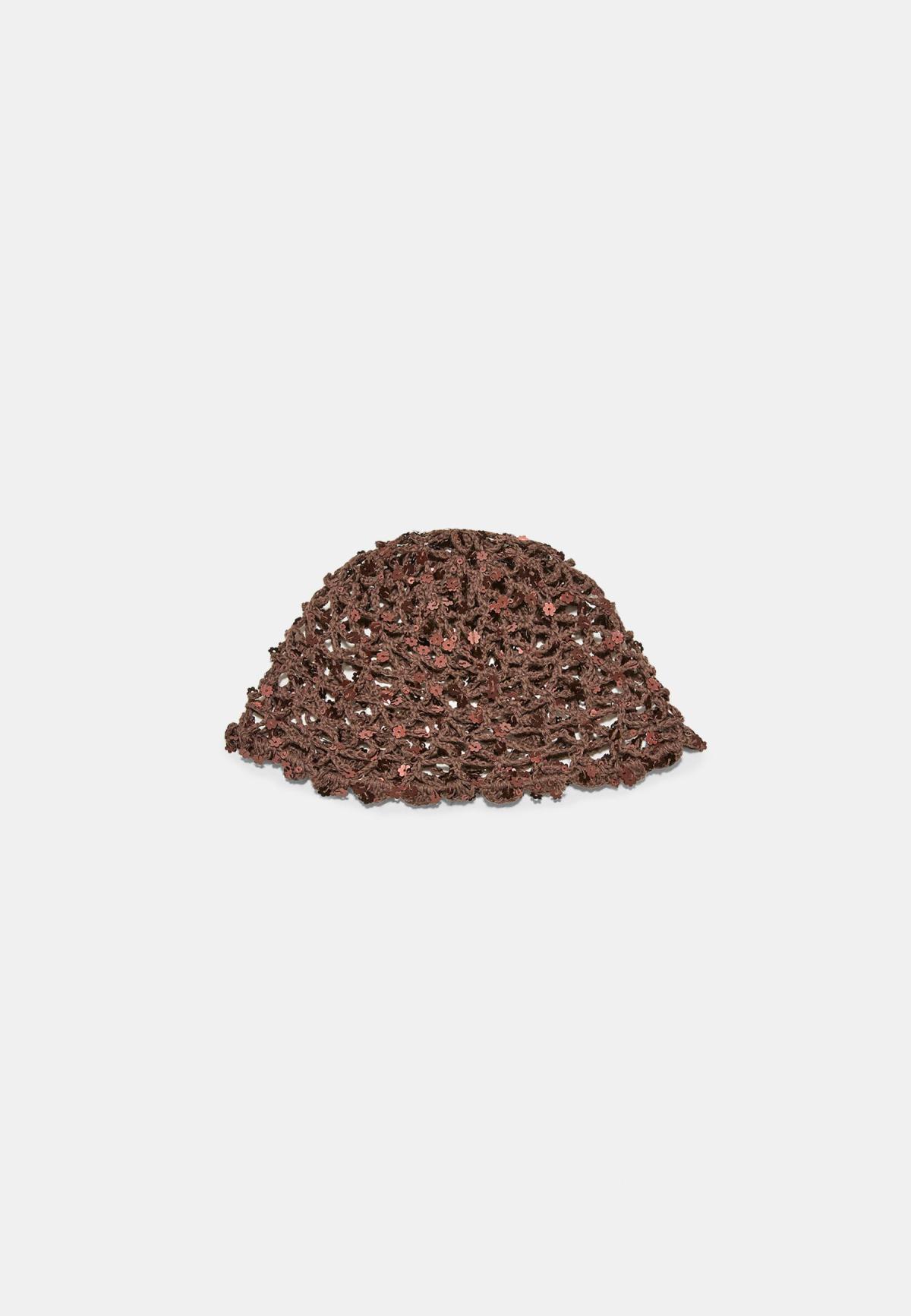 스트라디바리우스 크로셰 시퀸 플라워 캡 0743/103/410 BROWN