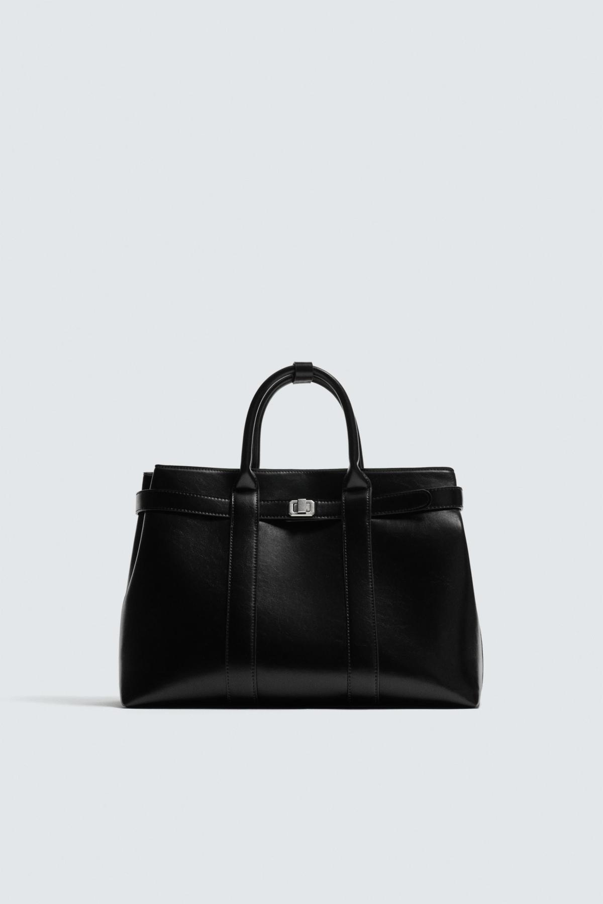 자라 클래식 블랙 가죽 벨티드 토트백 3553/720/800 BLACK