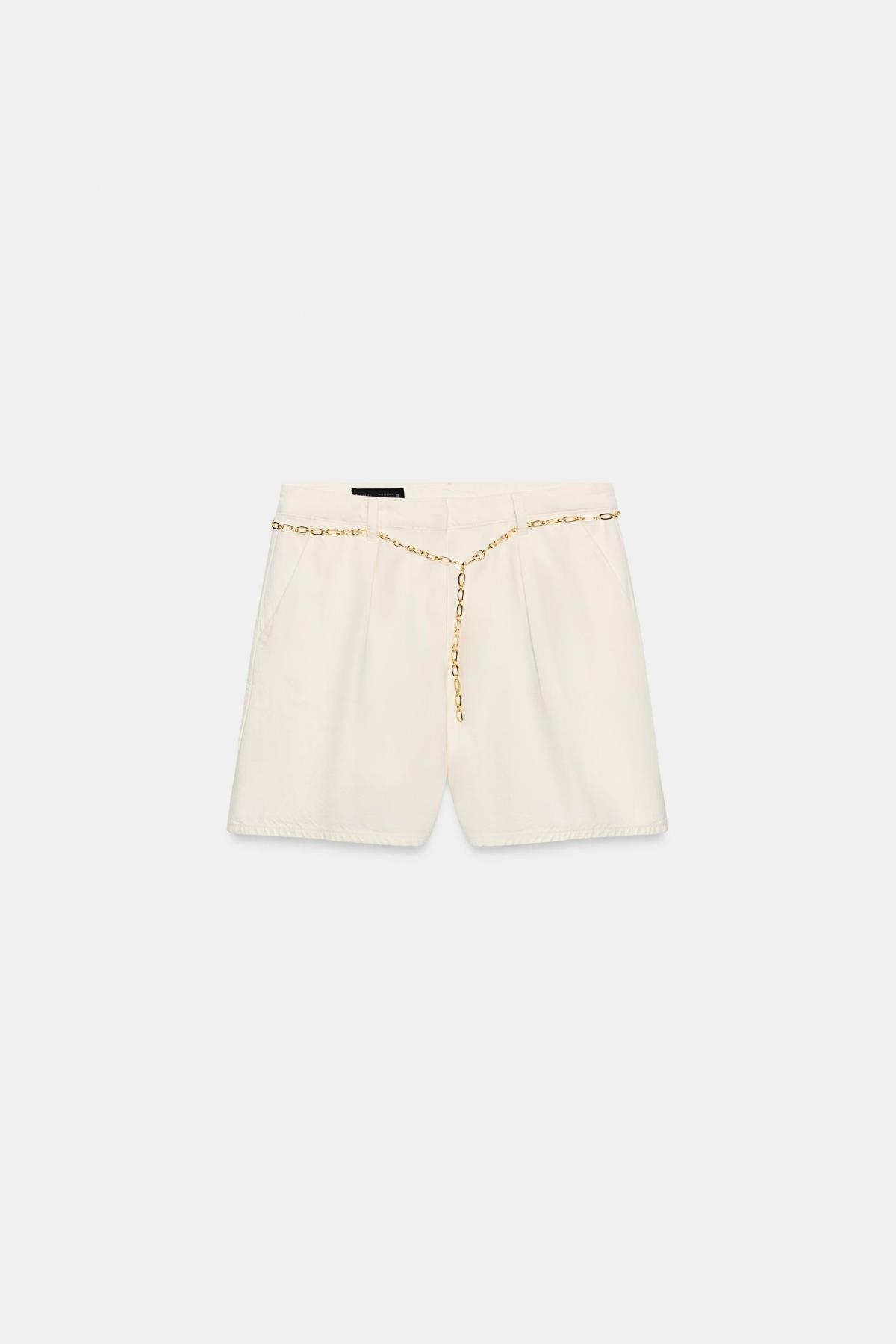 자라 플리츠 체인 벨트 데님 반바지 6147/144/250 WHITE