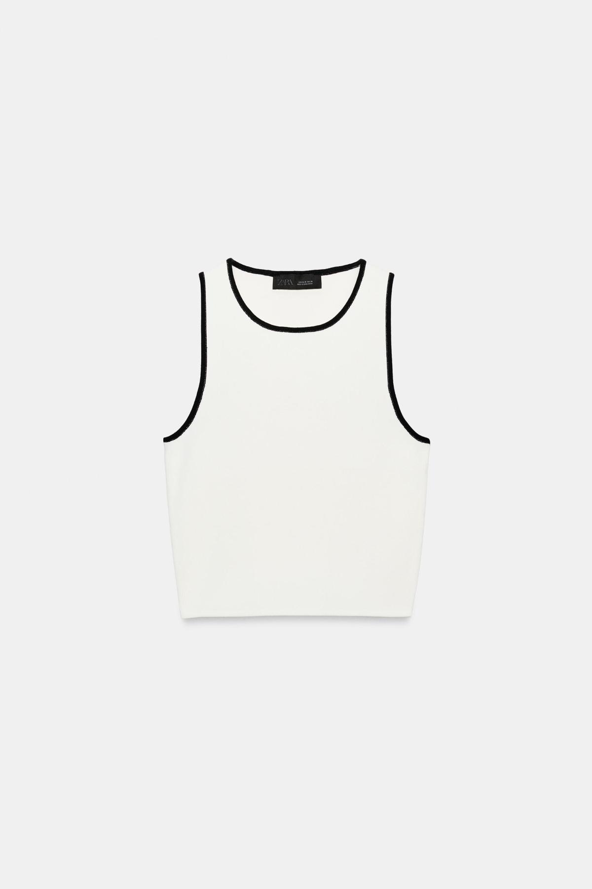자라 파이핑 크롭 니트 민소매 탑 3519/011/250 WHITE