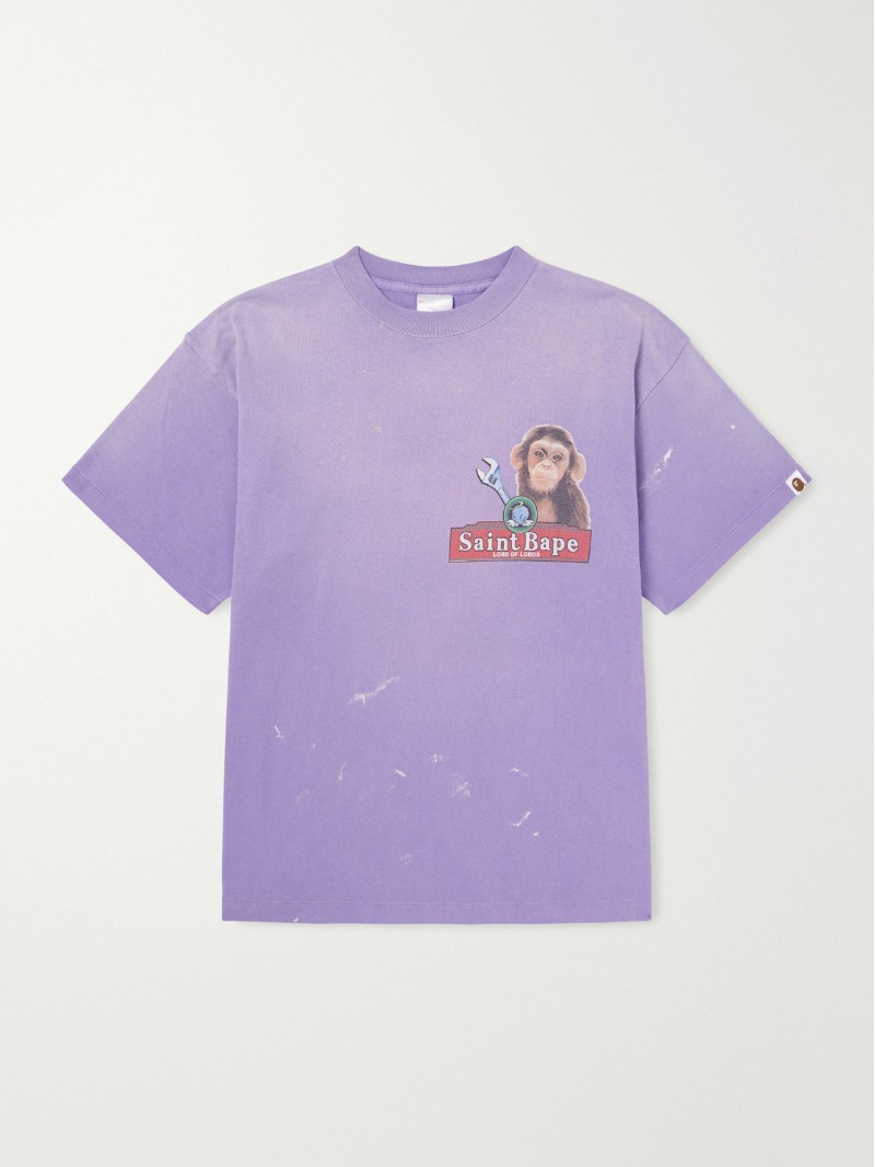 세인트미카엘 BAPE 하우스 페인트 스플래터 프린트 코튼 저지 티셔츠 46376663163112298