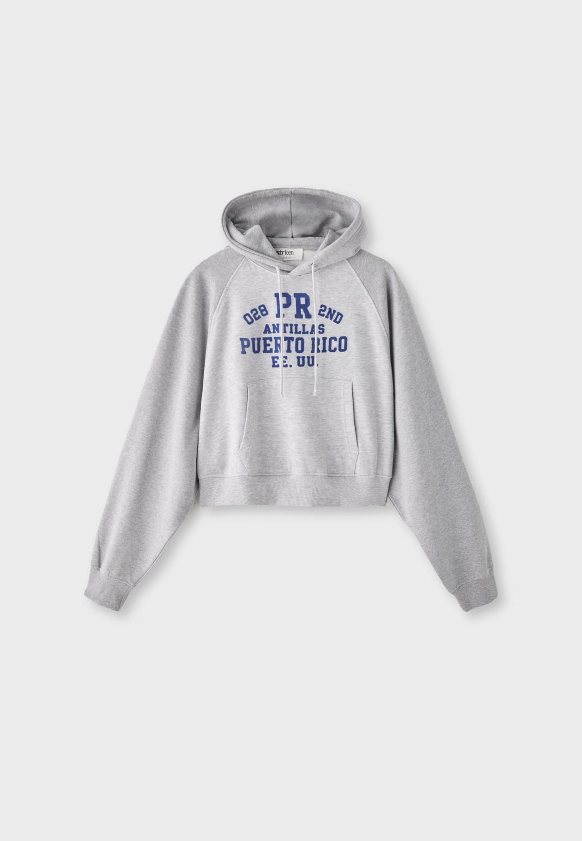 스트라디바리우스 크롭 프린트 드로스트링 후드티 8231/605/210 GREY MELANGE