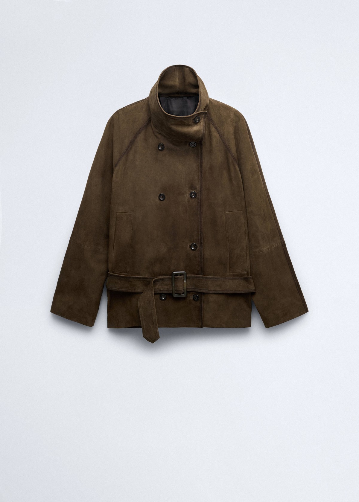 망고 스웨이드 벨트 더블버튼 자켓 37076348_37 KHAKI