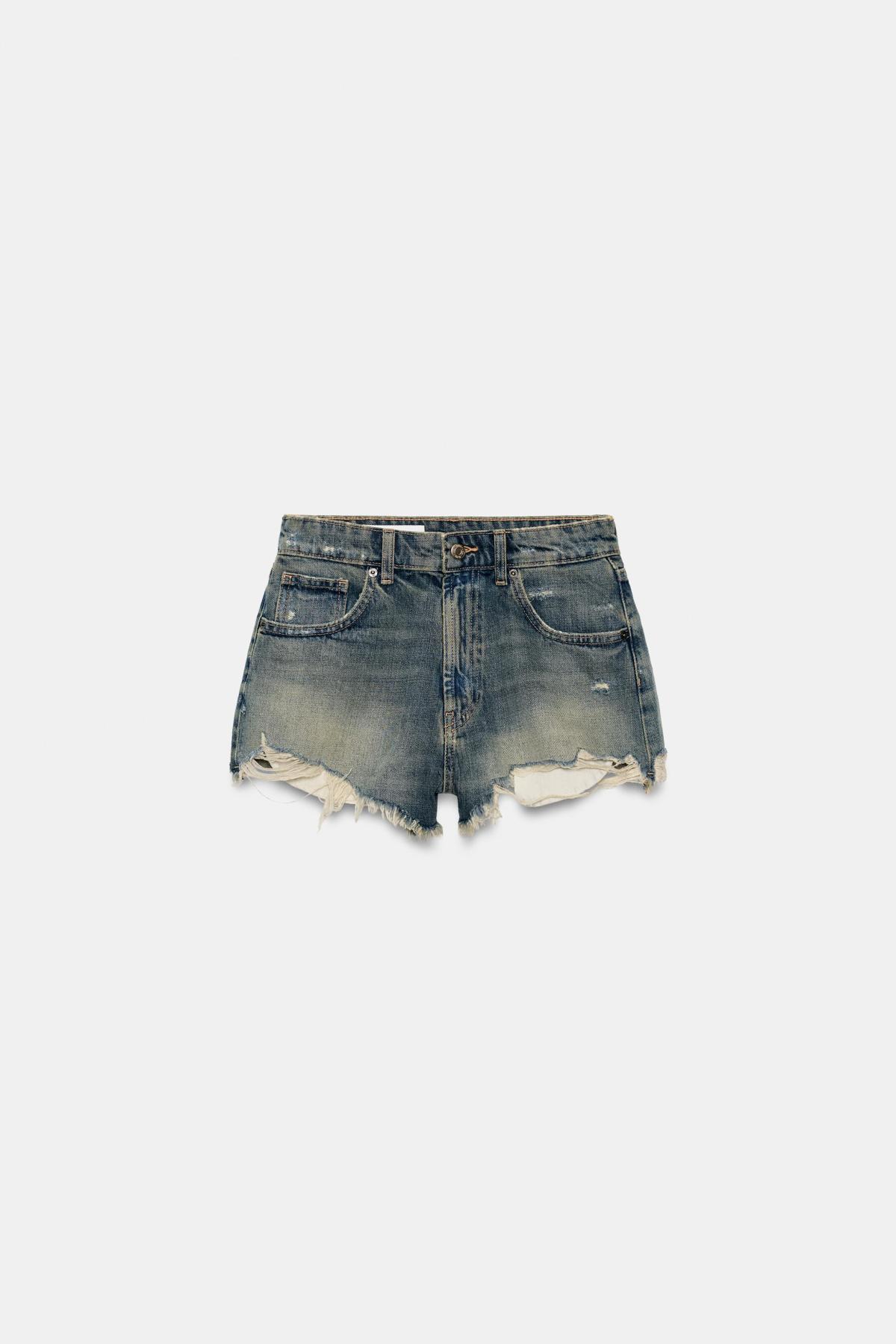 자라 하이라이즈 프레이드 데님 반바지 4365/001/485 BLUE / GREY