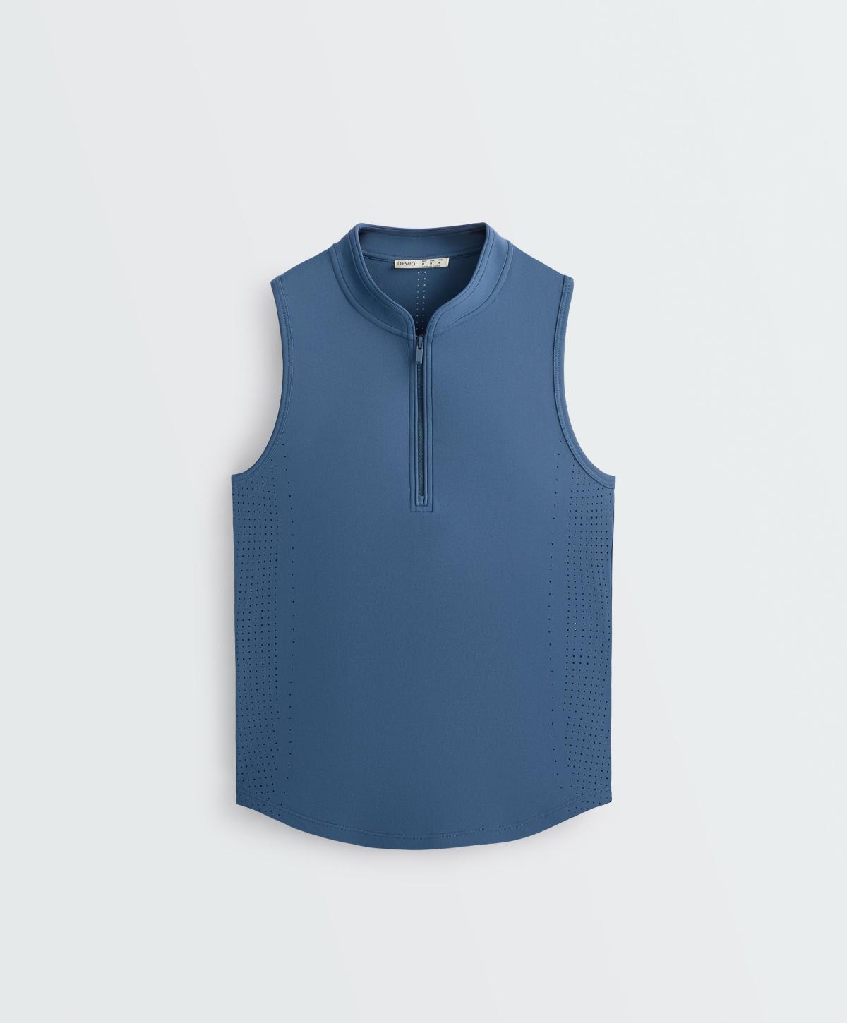 오이쇼 테크니컬 하프집업 민소매 티셔츠 5416/290/203 MID GREY-BLUE