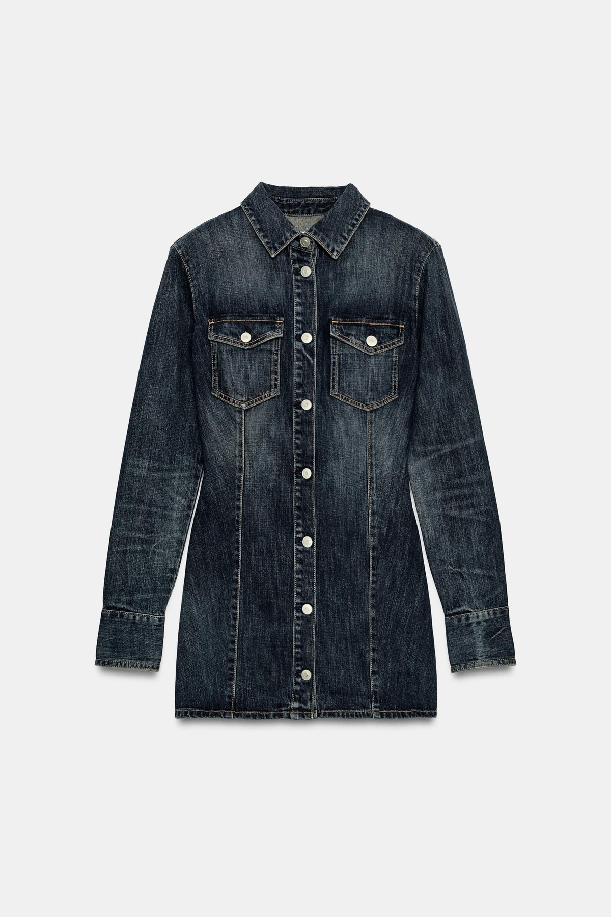 자라 숄더패드 긴팔 데님 미니 원피스 2569/280/401 NAVY BLUE