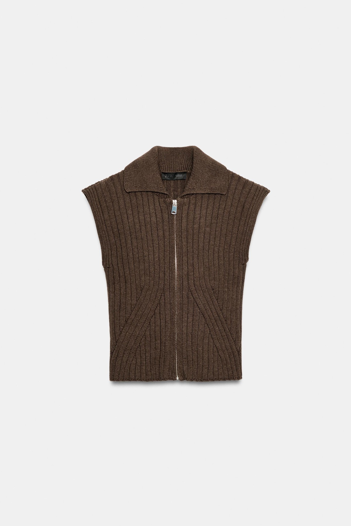 자라 골지 니트 집업 민소매 베스트 6771/204/700 BROWN