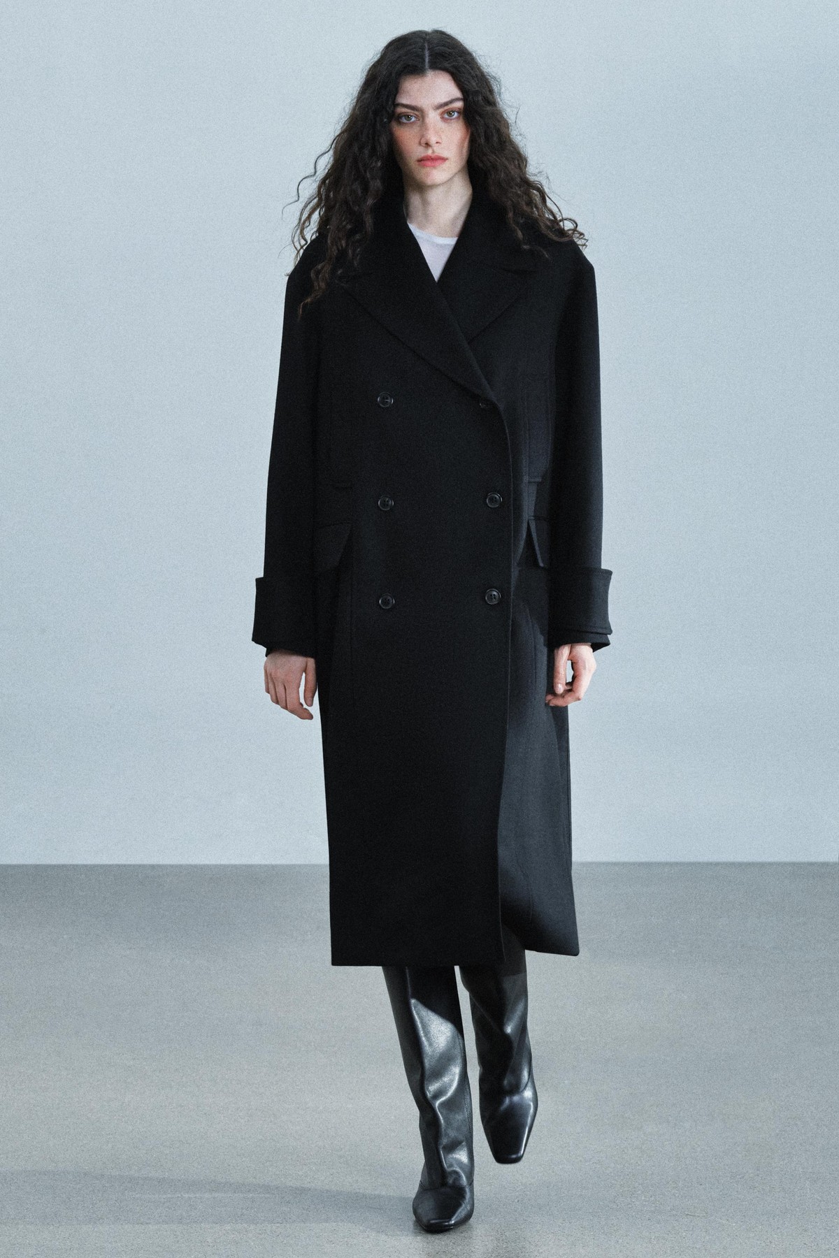 자라 울 더블 브레스트 롱 코트 7068/812/800 BLACK