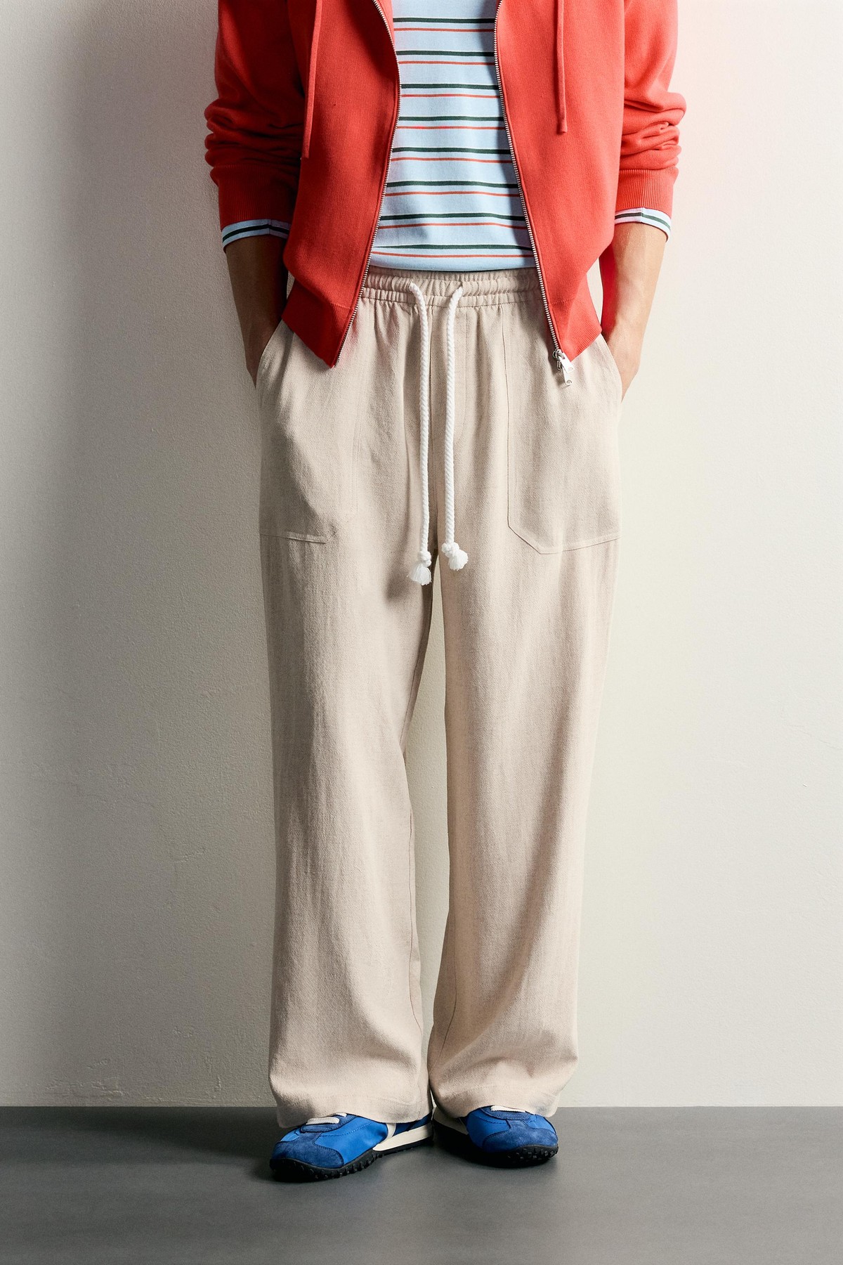 자라 비스코스 린넨 혼방 와이드 팬츠 1437/386/052 LIGHT BEIGE