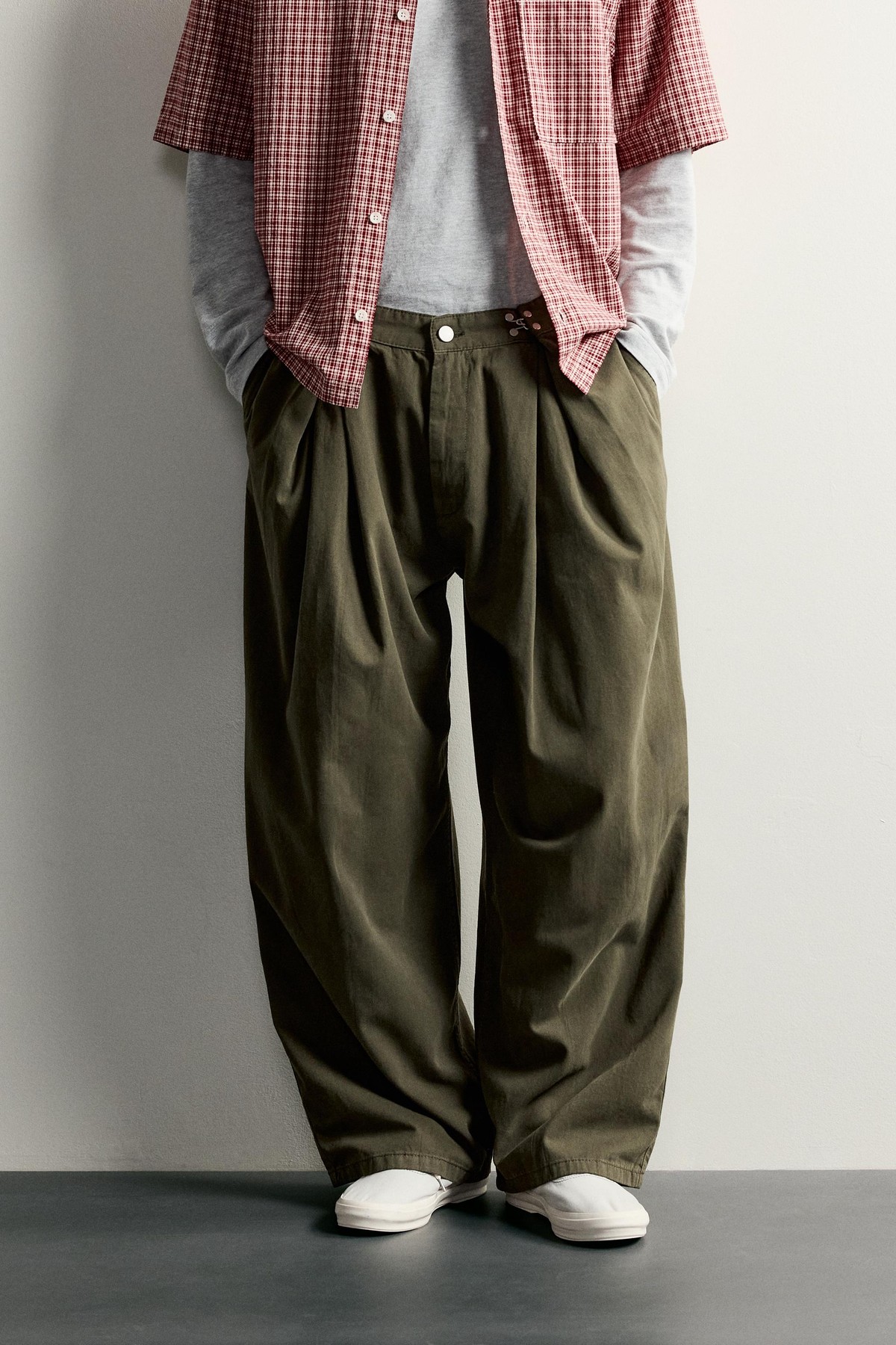 자라 플리츠 와이드 워싱 코튼 팬츠 5862/341/505 KHAKI