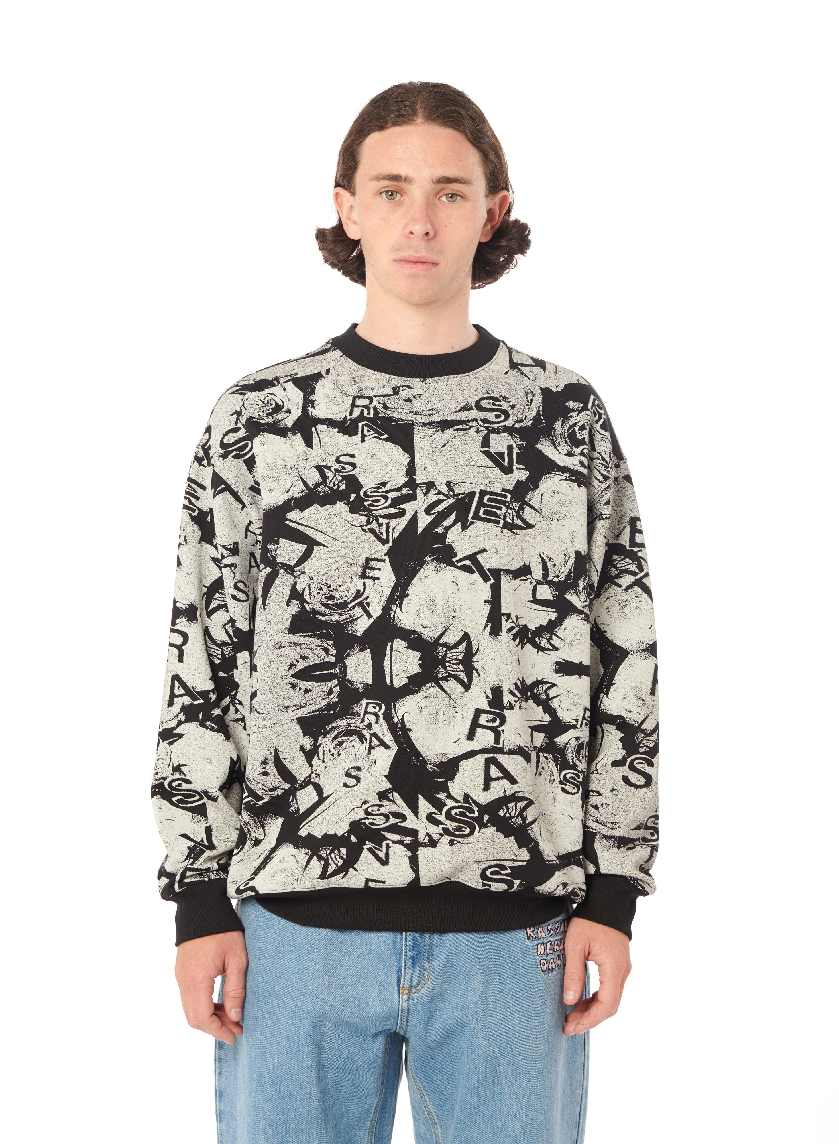 랏스에트 ROSES ALL OVER PRINT CREWNECK KNIT 스웨트셔츠 남성 블랙 24SS PACC14T0231