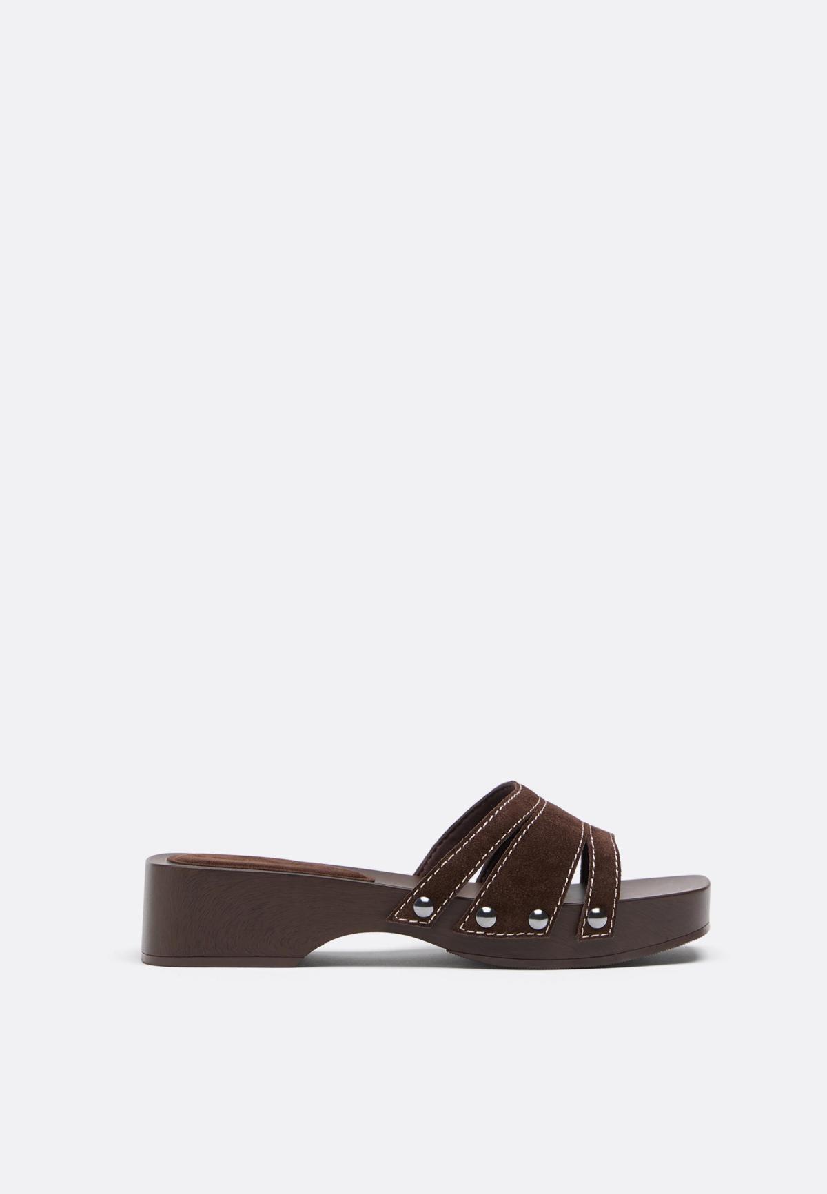 스트라디바리우스 스터드 레더 스퀘어토 플랫 뮬 9752/870/100 BROWN