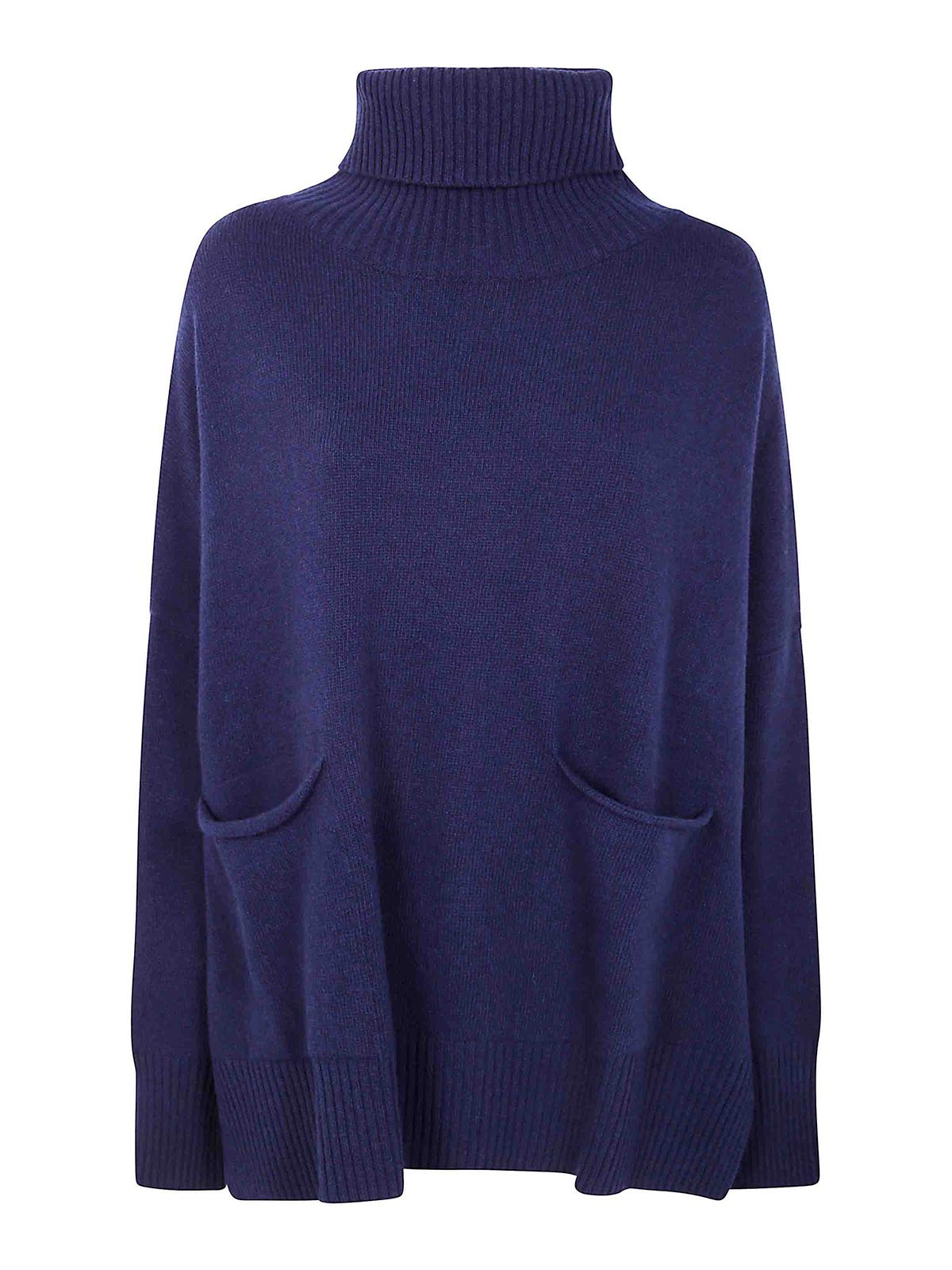마리아 Poncho High Neck Mix Cash 니트 여성 블루 25FW YRK011B7