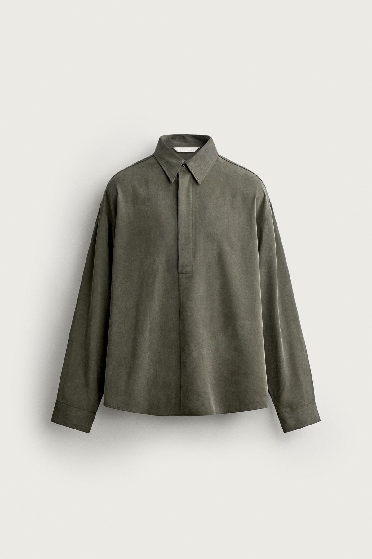 자라 릴렉스핏 워시드 긴팔 폴로 셔츠 1437/358/507 DARK KHAKI