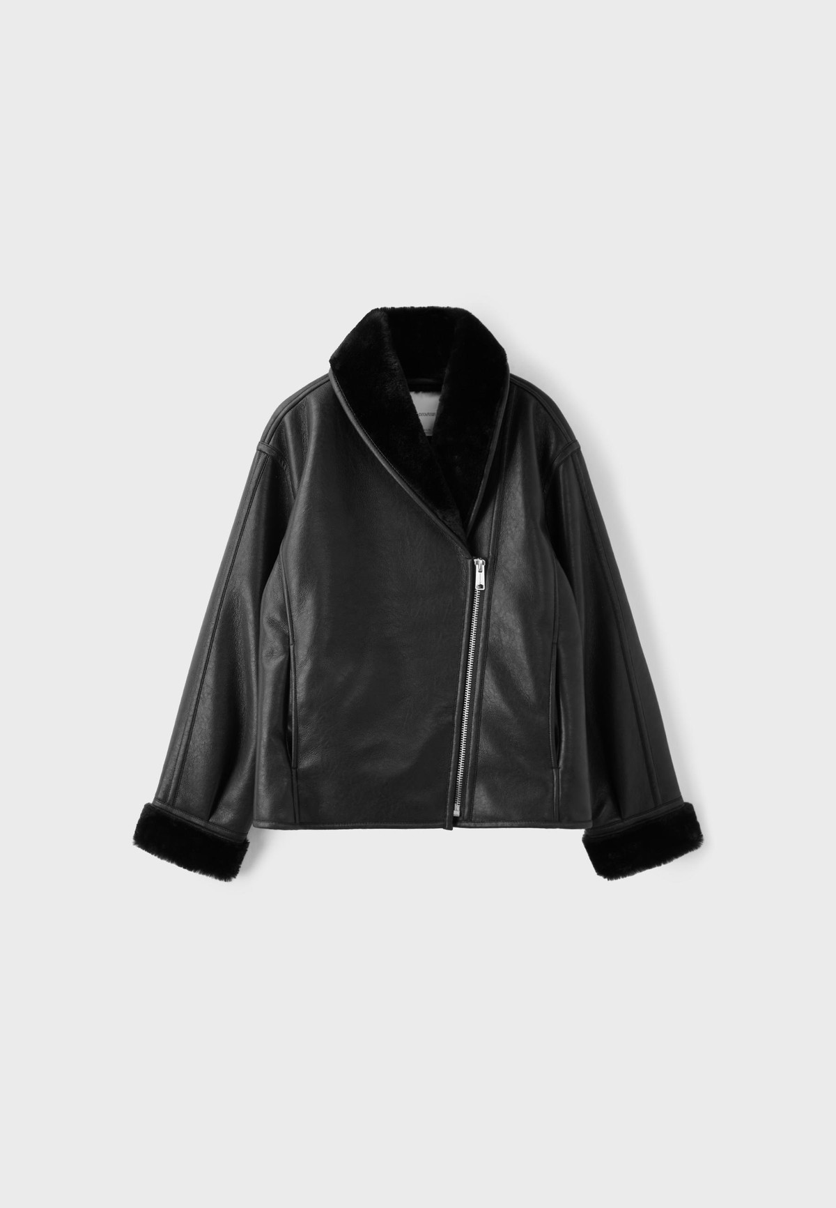 스트라디바리우스 가죽 이텍트 숄넥 집업 자켓 5761/105/001 BLACK