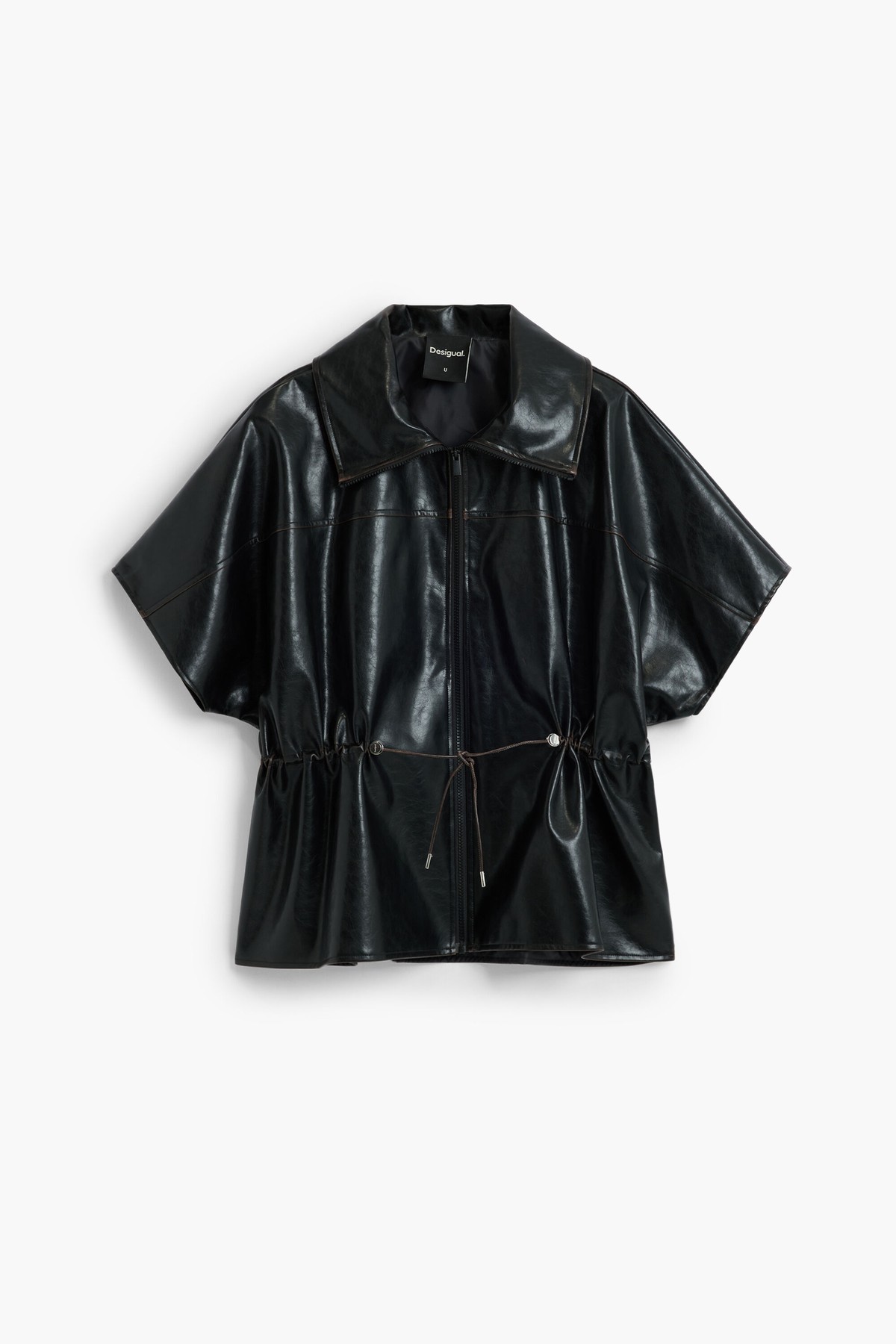 데시구알 가죽 이펙트 하이넥 반팔 판초 26WAIP022000 SOLID BLACK