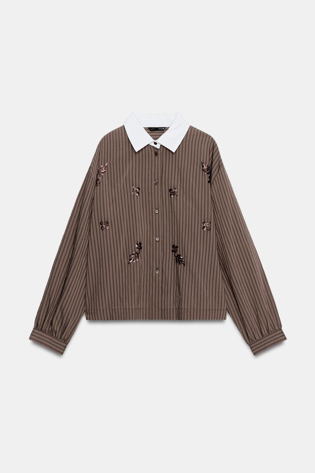 자라 스트라이프 시퀸 긴팔 셔츠 3564/184/087 BROWN / ECRU