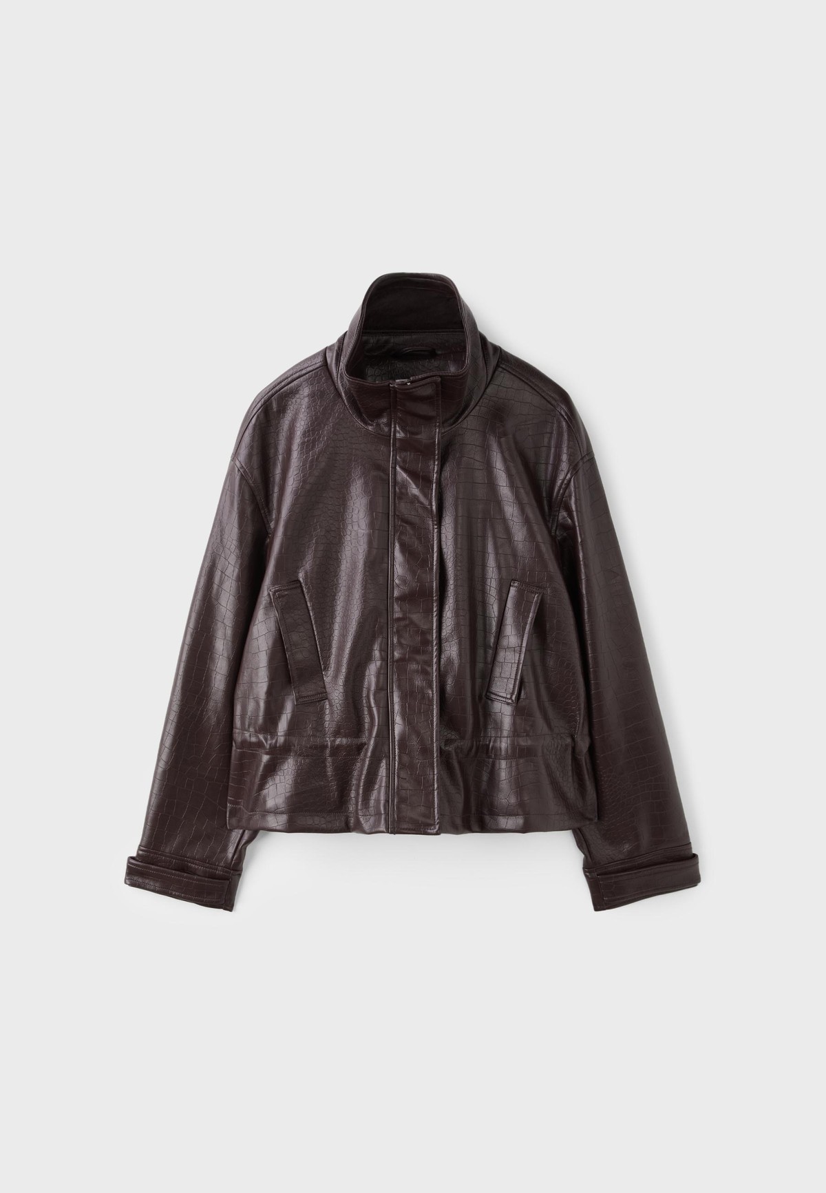 스트라디바리우스 가죽 이펙트 크롭 하이넥 자켓 5737/300/400 BROWN