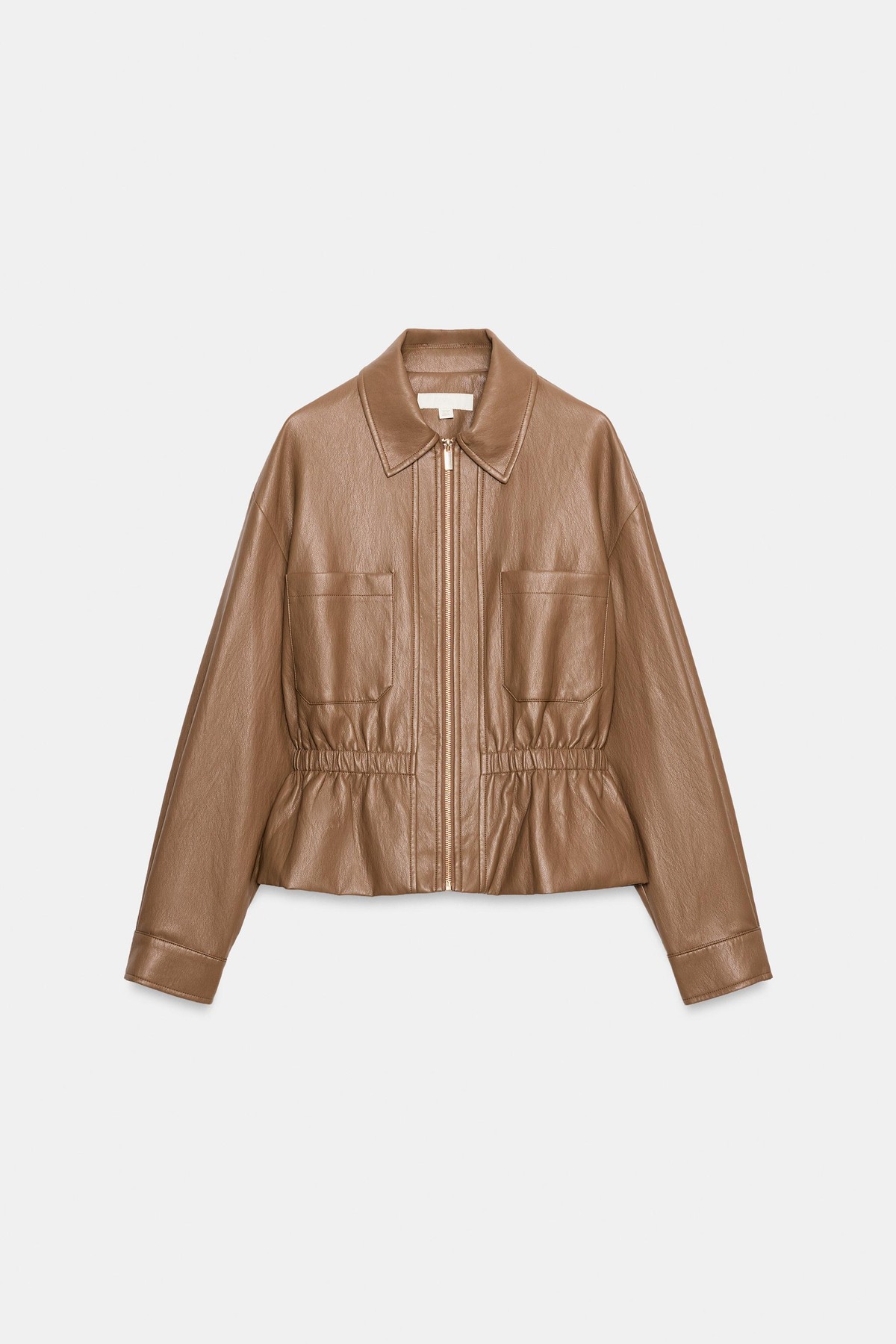 자라 레더 이펙트 셔링 집업 자켓 4387/382/737 BROWN / TAUPE