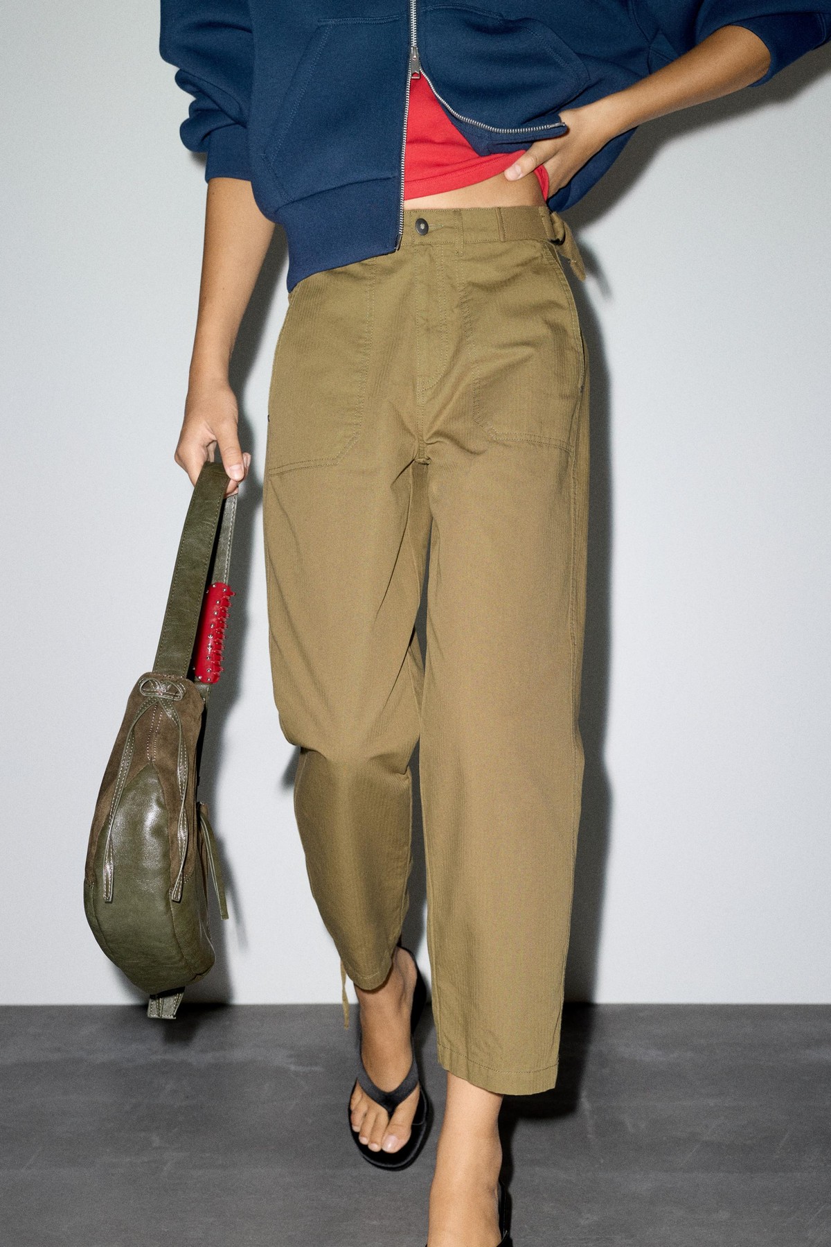 풀앤베어 코튼 카고 크롭 카프리 팬츠 7670/422 PALE KHAKI