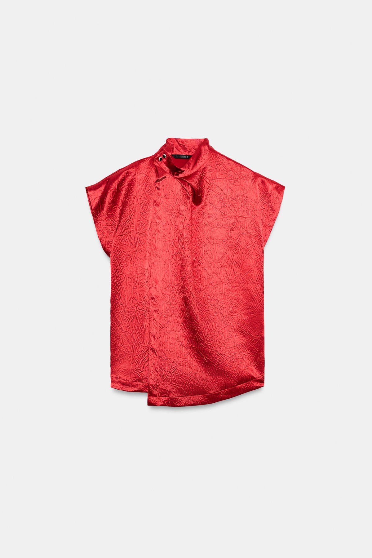 자라 새틴 크리즈 하이넥 반팔 탑 7171/601/600 RED
