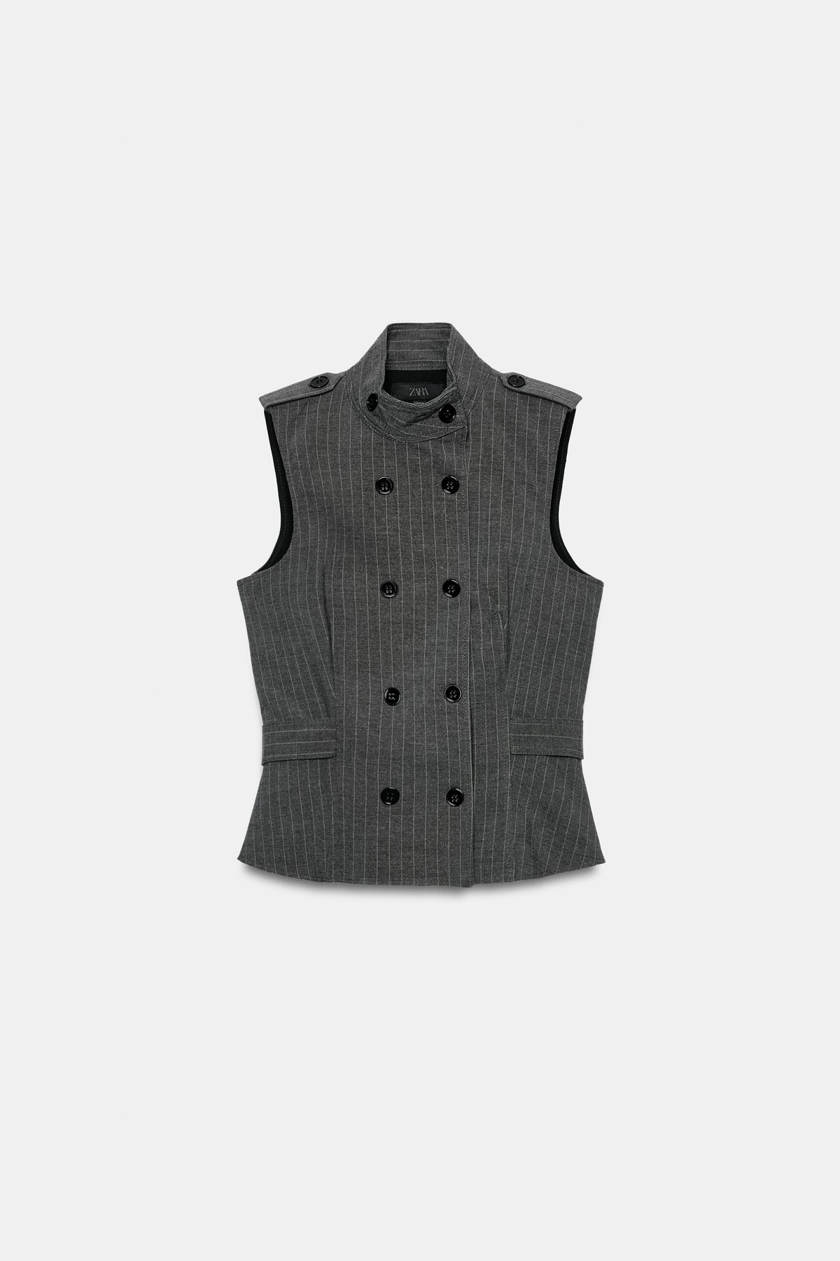 자라 핀스트라이프 하이넥 탭 베스트 3152/005/801 ANTHRACITE GREY