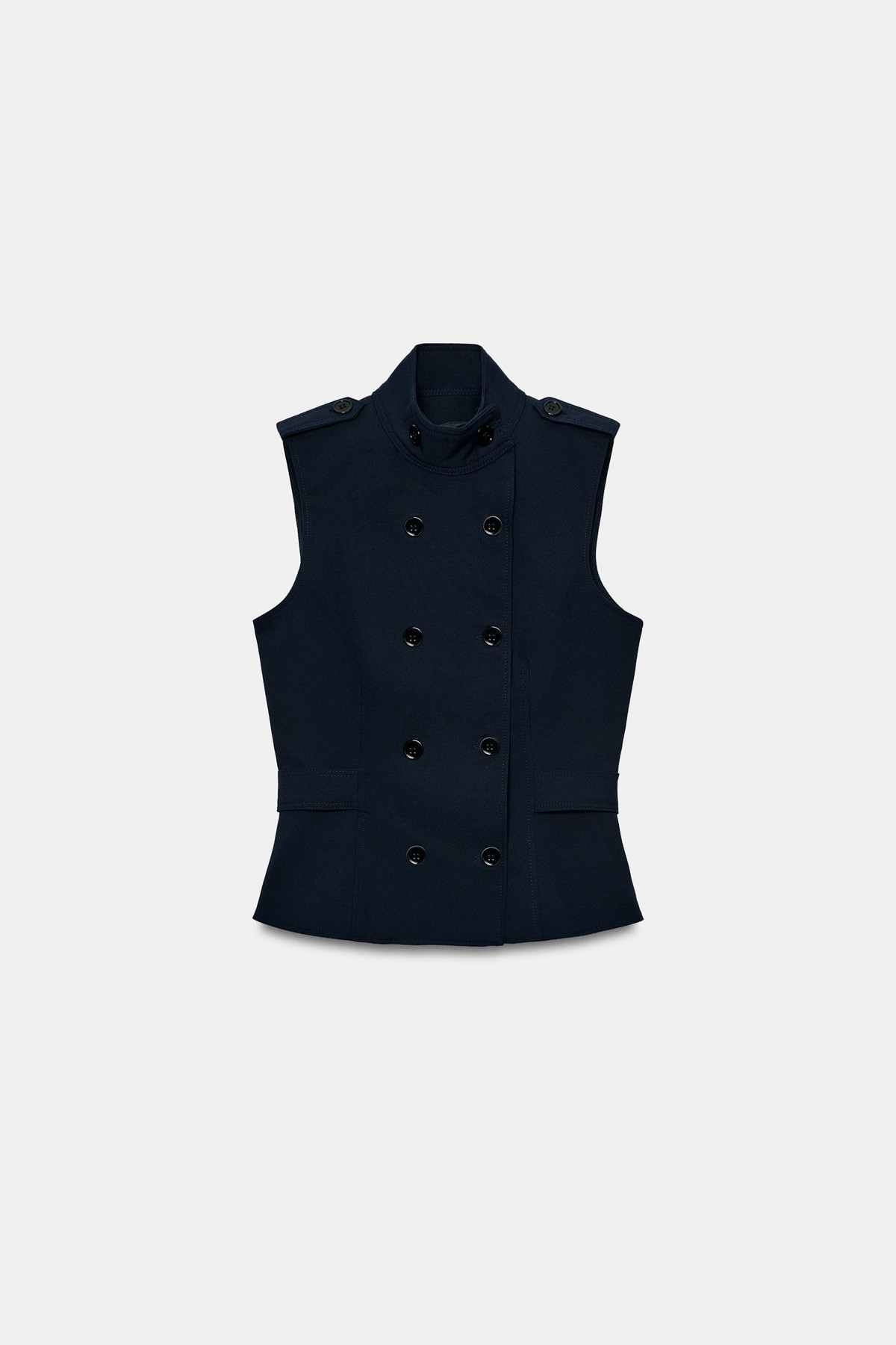 자라 하이넥 민소매 탭 디테일 베스트 3152/005/401 NAVY BLUE
