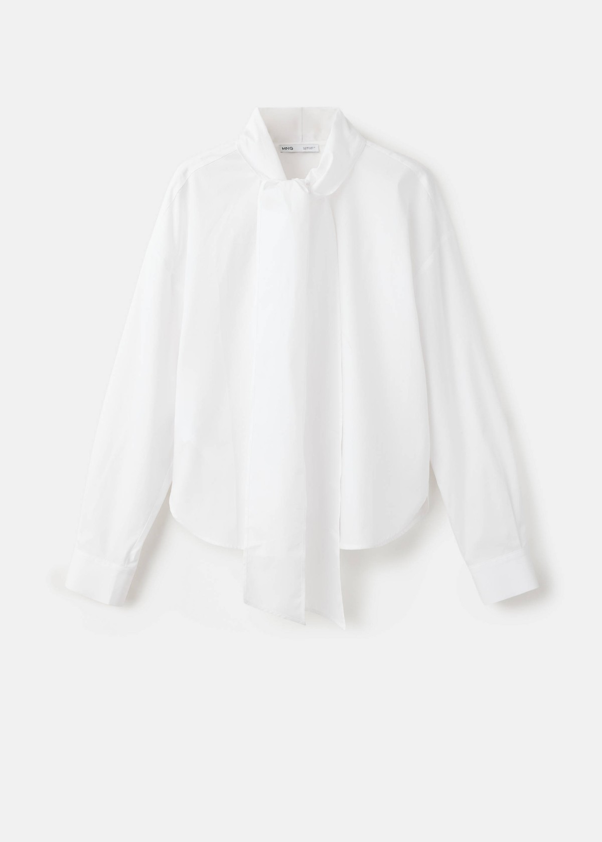 망고 오버사이즈 리본넥 면 블라우스 37086746_02 BLANCO ROTO